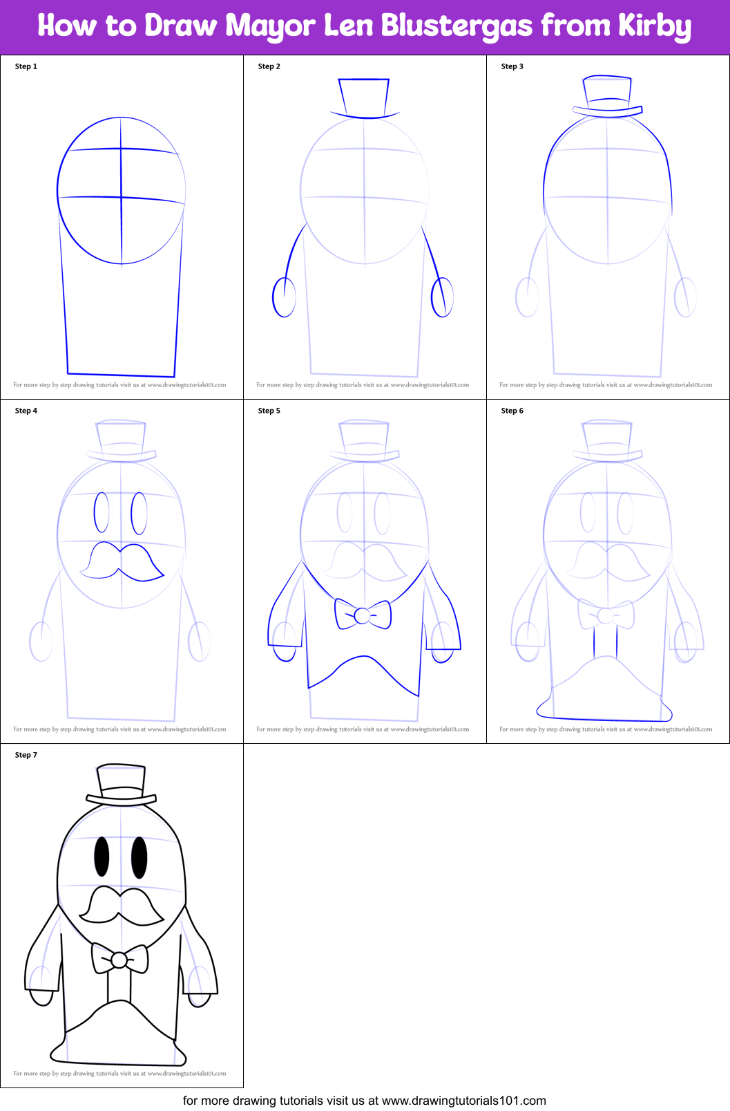 How to Draw Mayor Len Blustergas from Kirby Printable Step by Step