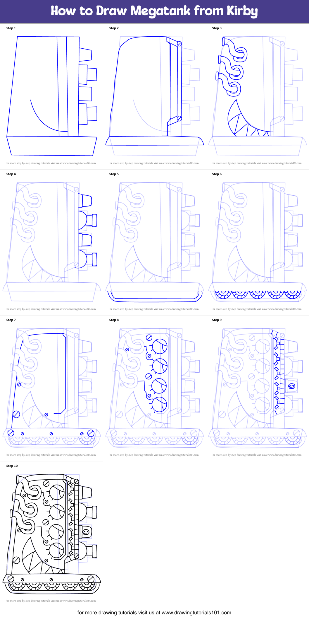 How to Draw Megatank from Kirby Printable Step by Step