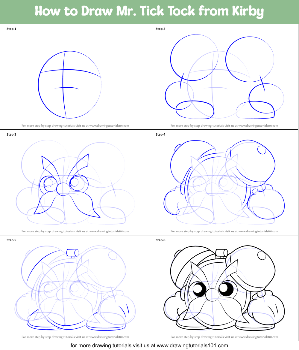 How to Draw Mr. Tick Tock from Kirby Printable Step by Step