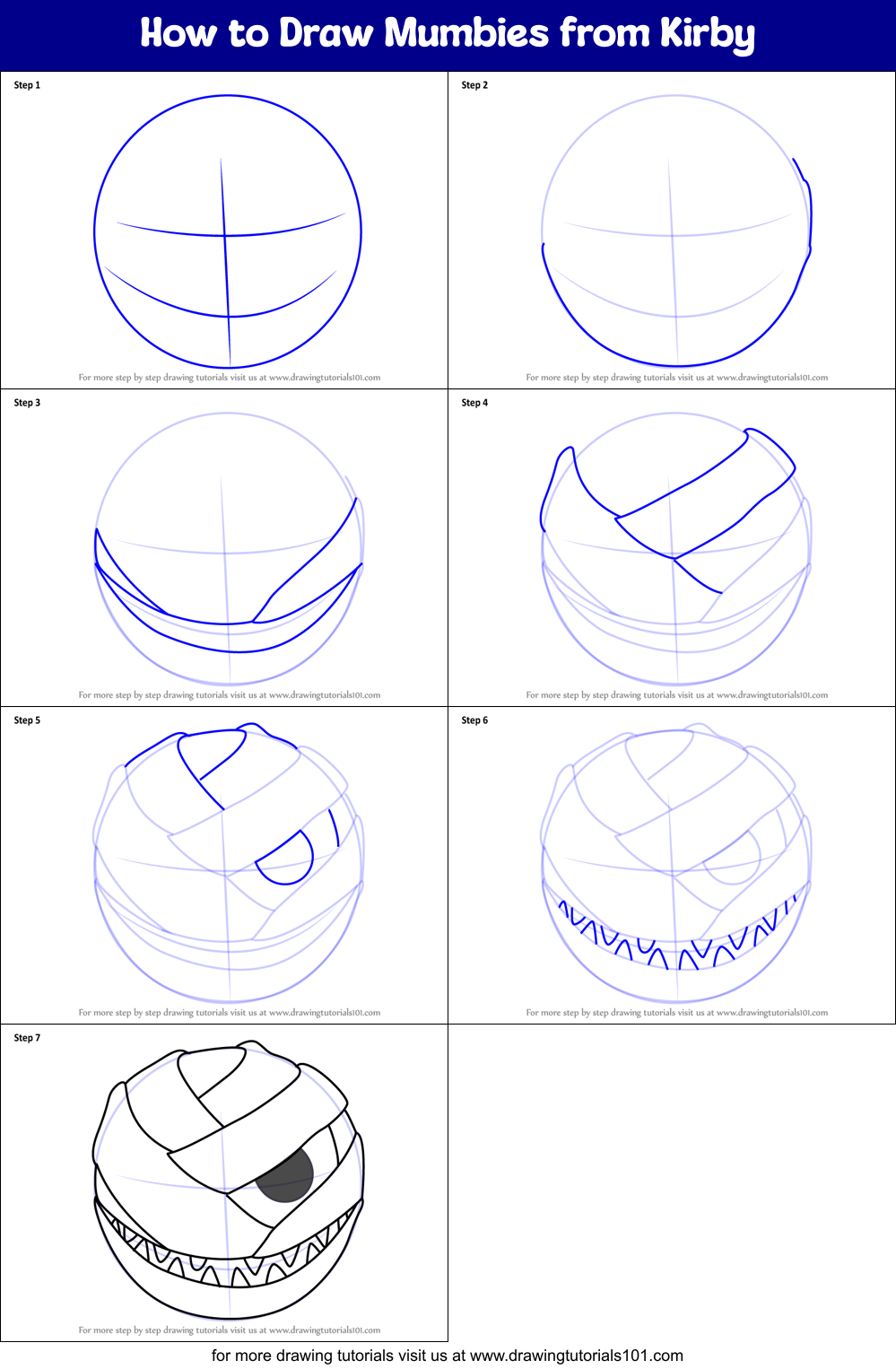 How to Draw Mumbies from Kirby Printable Step by Step