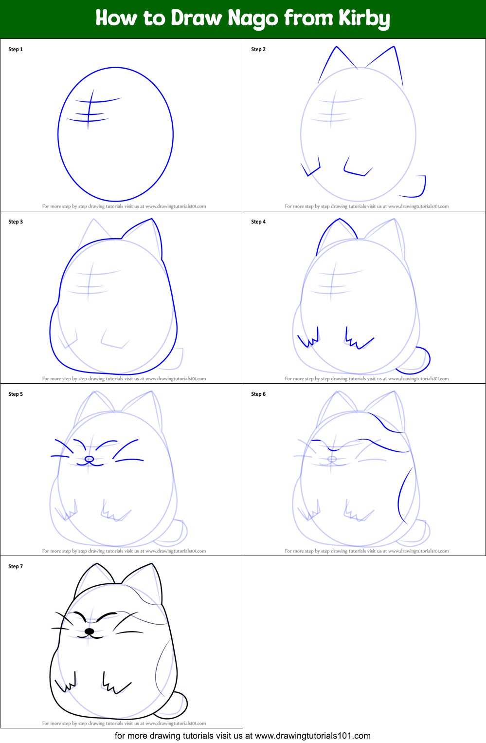 How to Draw Nago from Kirby Printable Step by Step