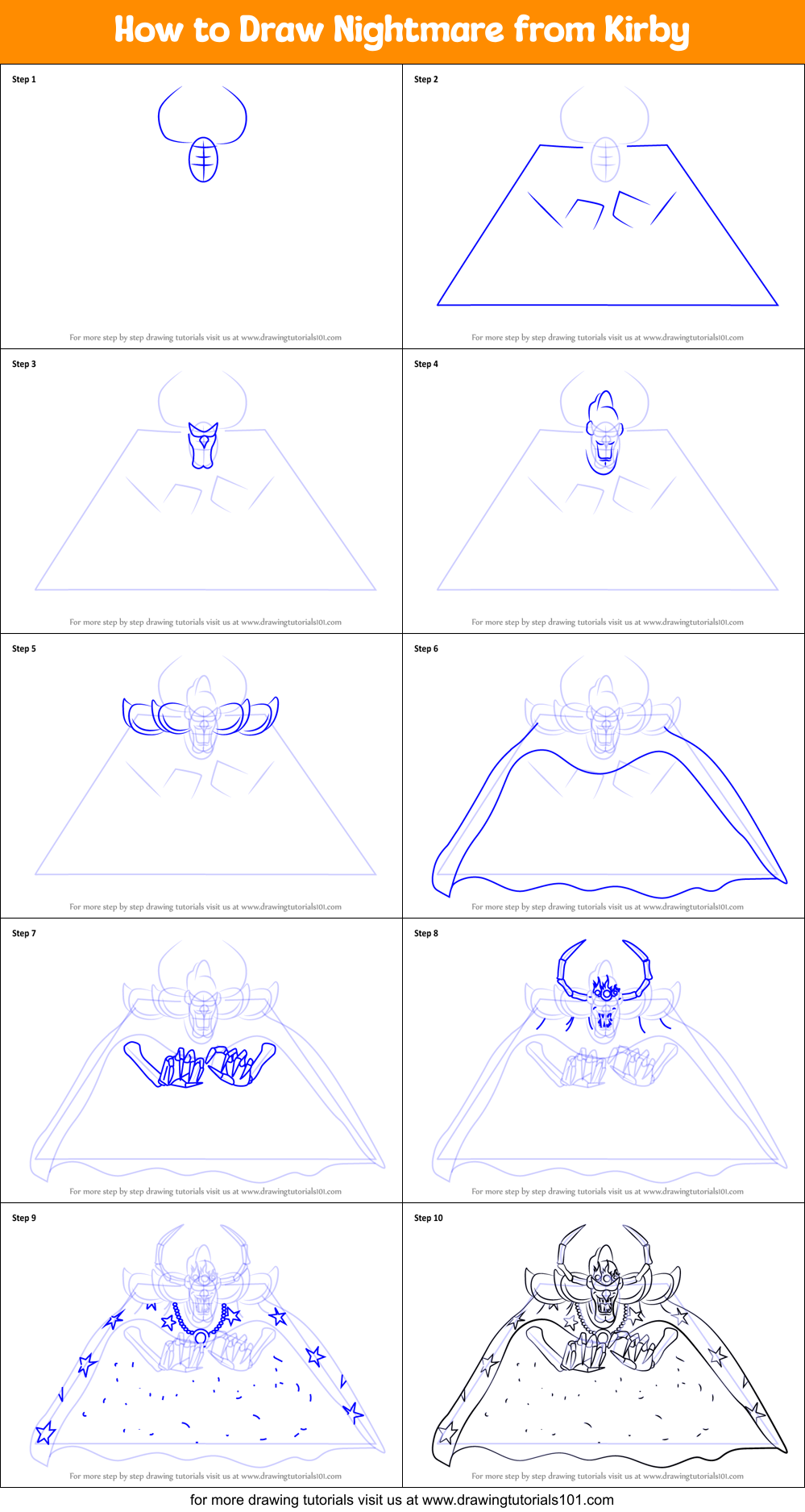 How to Draw Nightmare from Kirby Printable Step by Step