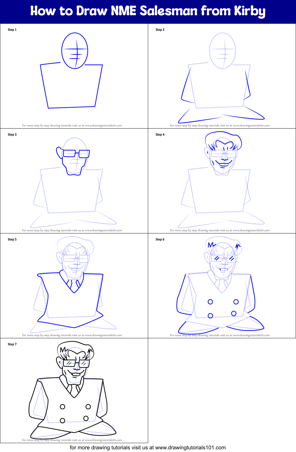 How to Draw NME Salesman from Kirby Printable Step by Step