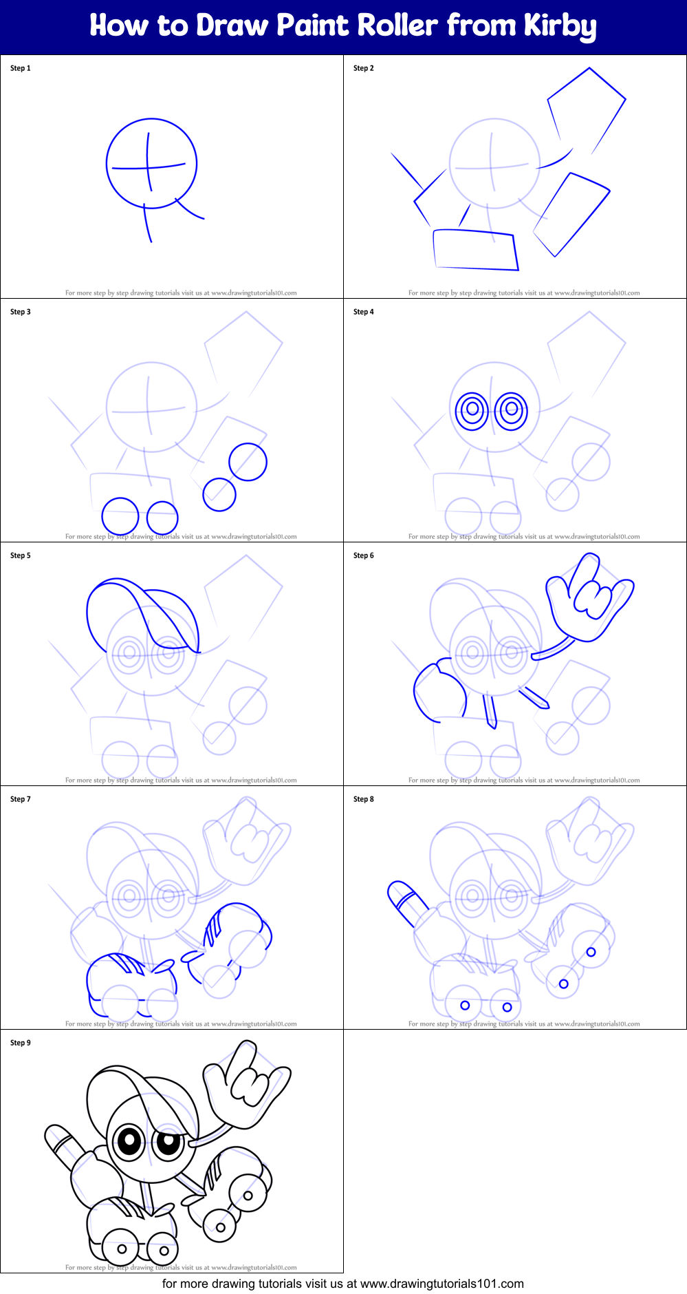 How to Draw Paint Roller from Kirby Printable Step by Step