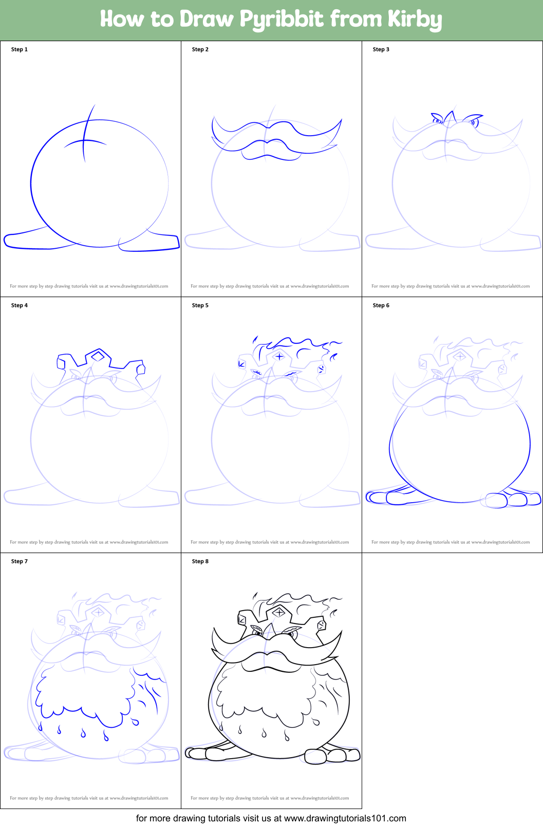 How to Draw Pyribbit from Kirby Printable Step by Step