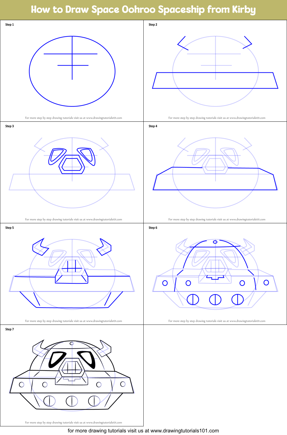 How to Draw Space Oohroo Spaceship from Kirby Printable Step by Step
