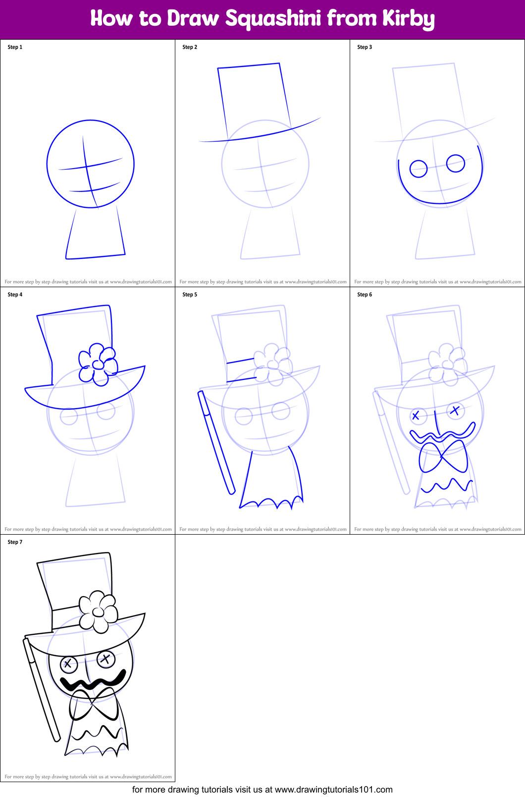 How to Draw Squashini from Kirby Printable Step by Step