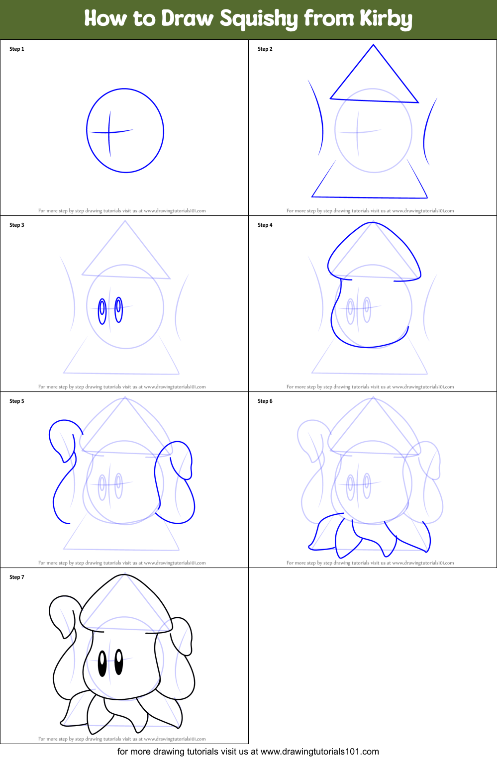 How to Draw Squishy from Kirby Printable Step by Step