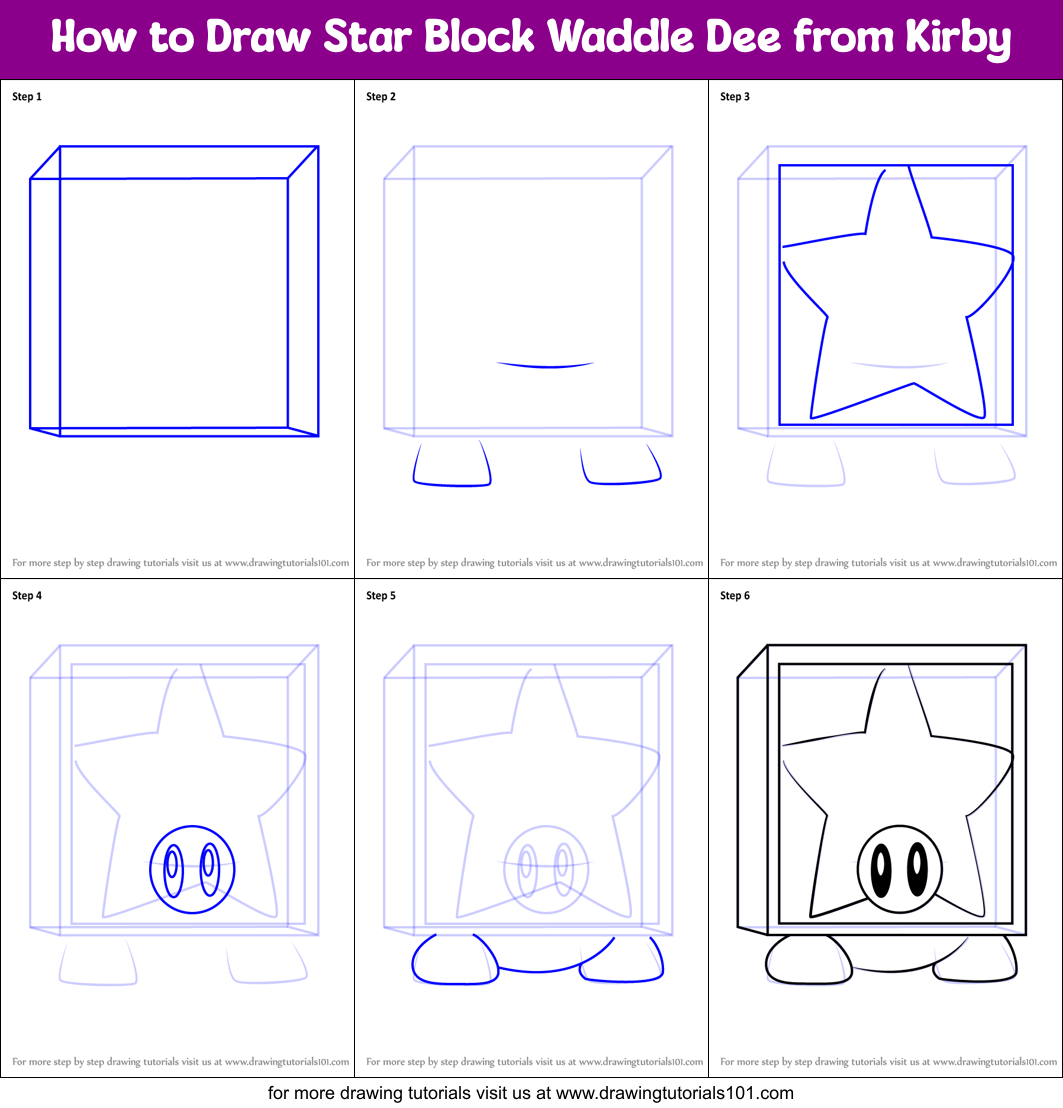 How to Draw Star Block Waddle Dee from Kirby Printable Step by Step