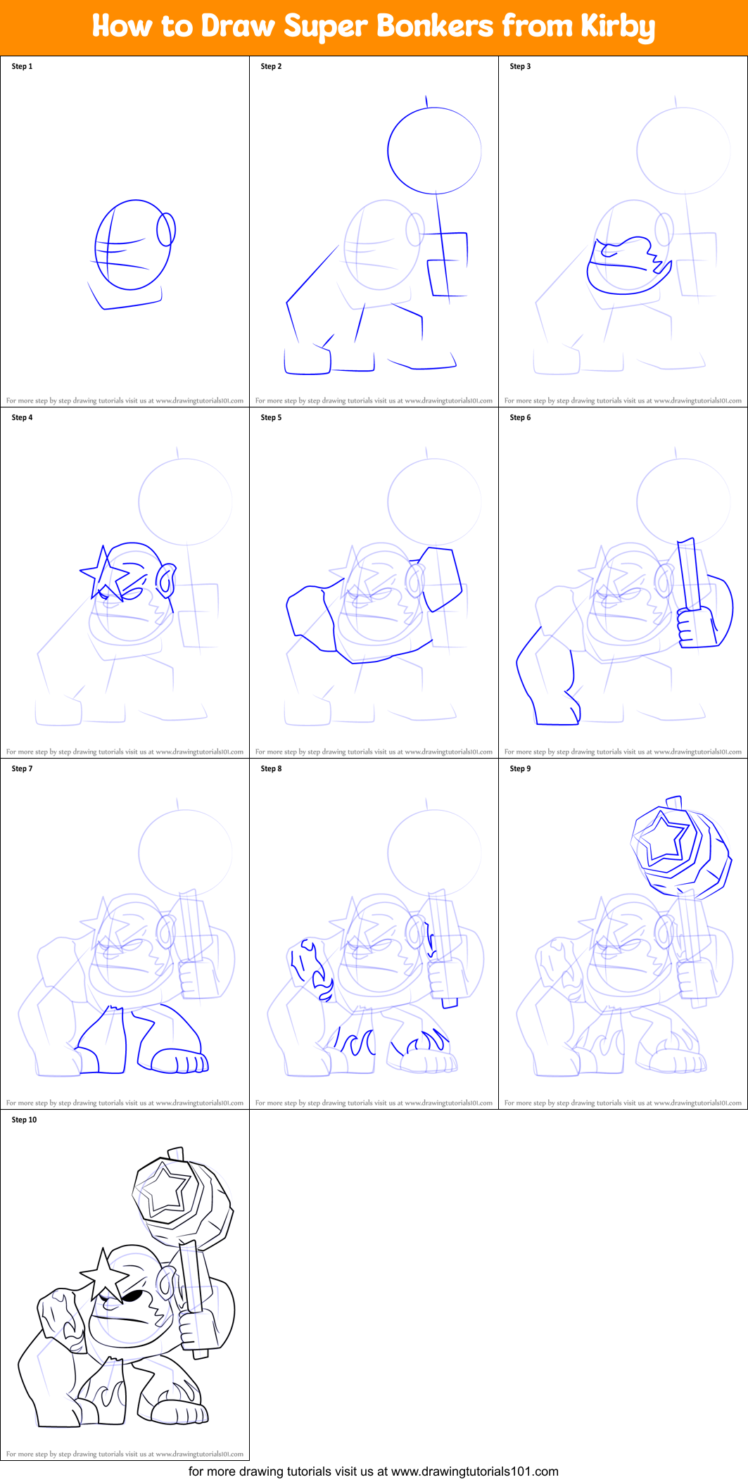 How to Draw Super Bonkers from Kirby Printable Step by Step