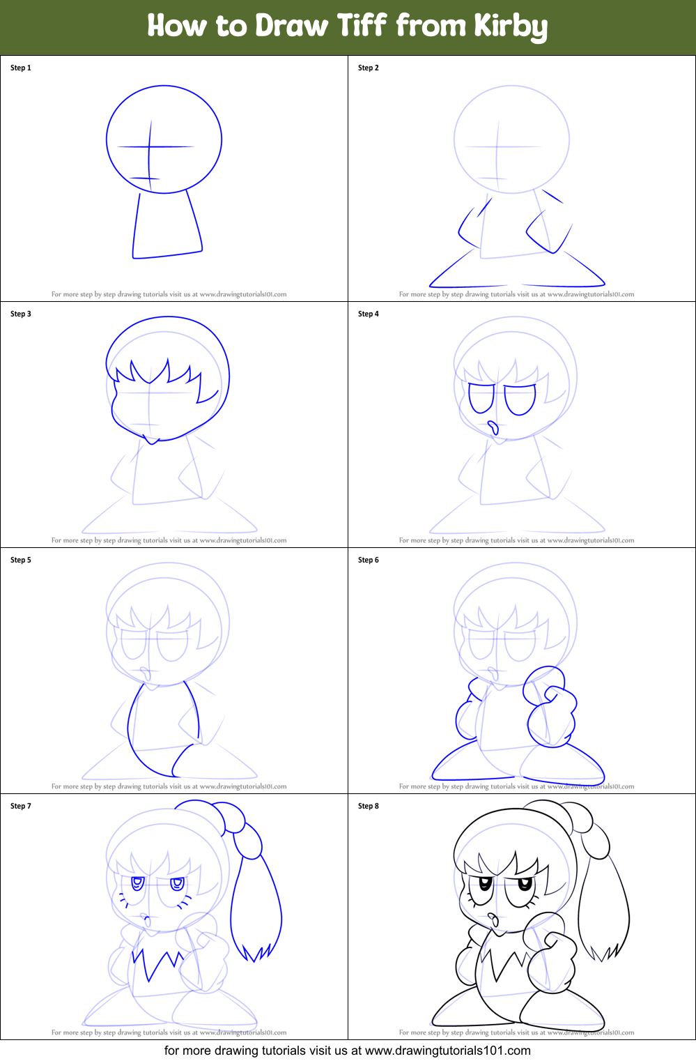 How to Draw Tiff from Kirby Printable Step by Step