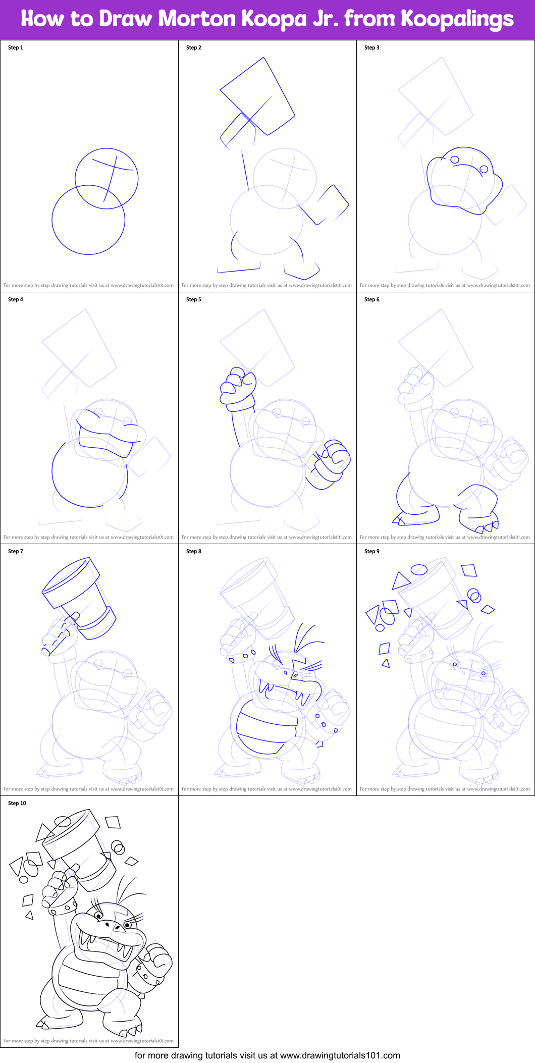 How to Draw Morton Koopa Jr. from Koopalings Printable Step by Step