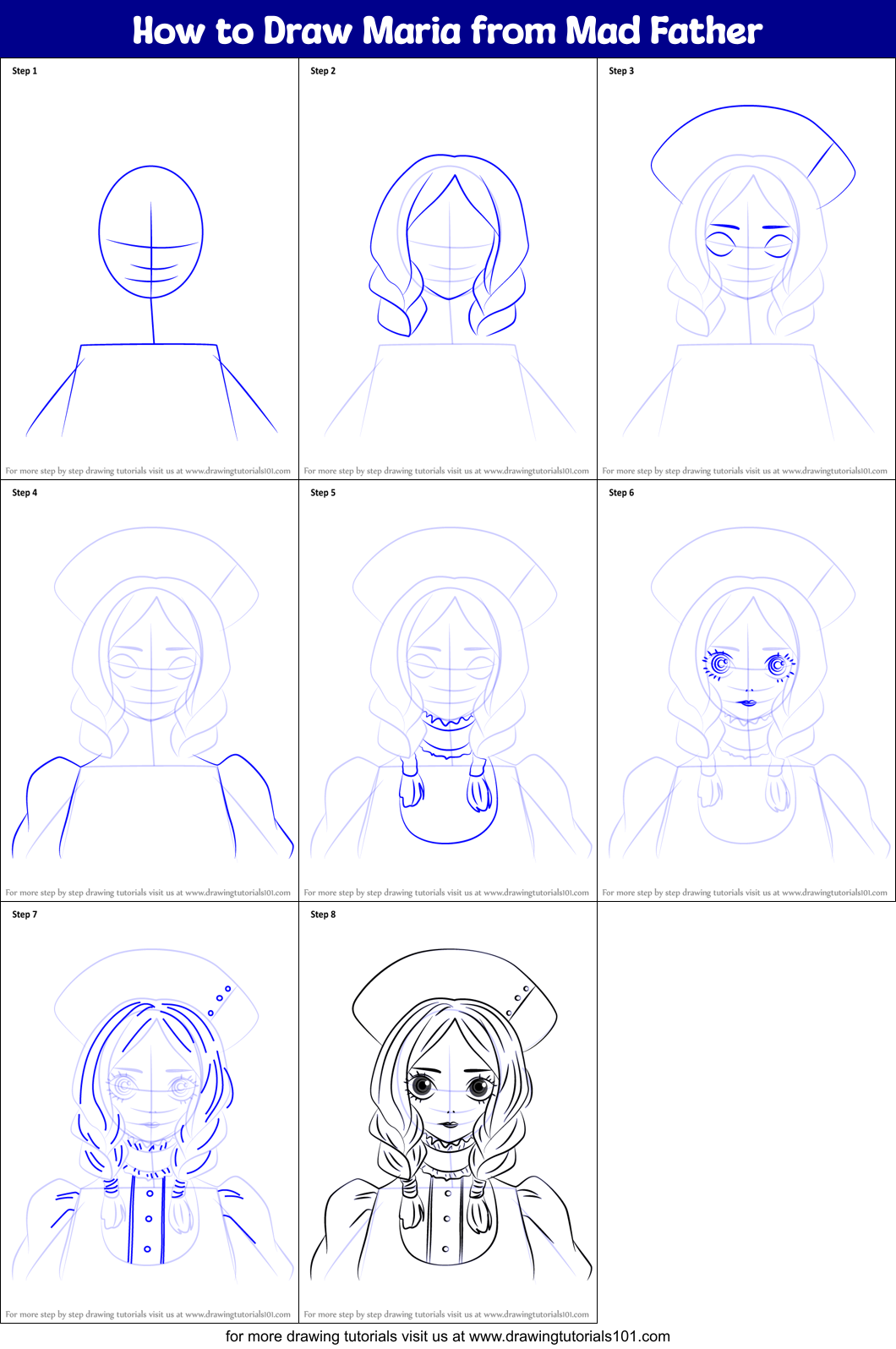 How to Draw Maria from Mad Father Printable Step by Step