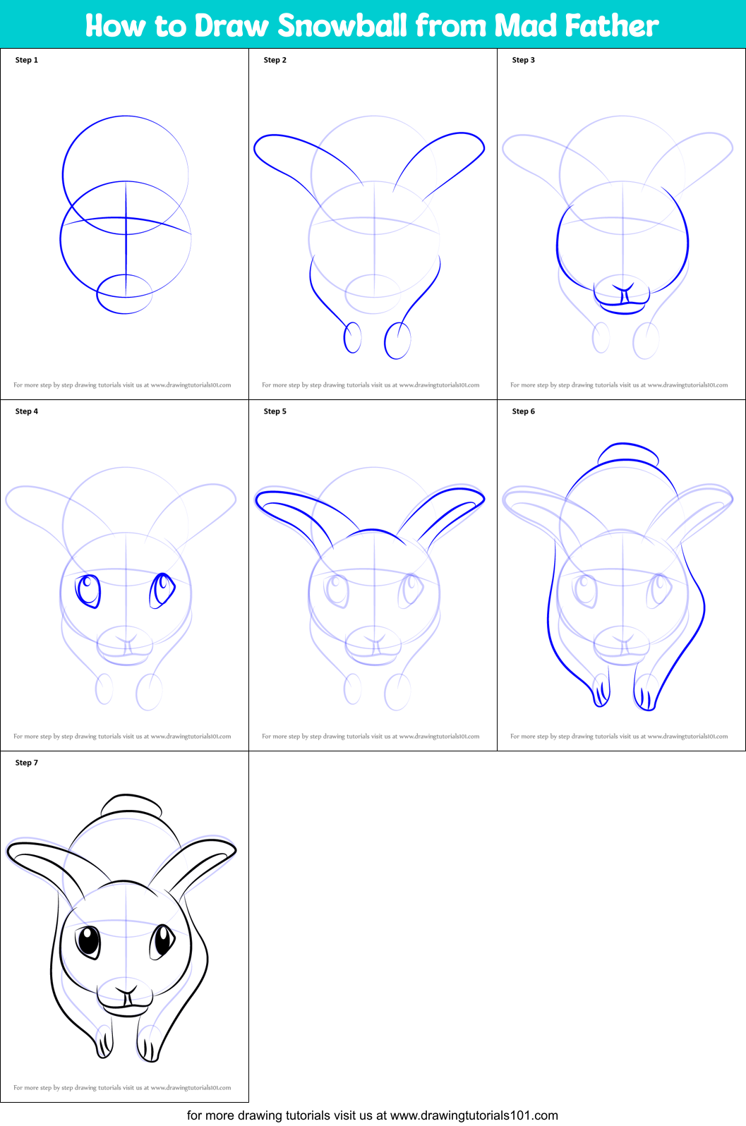 How to Draw Snowball from Mad Father Printable Step by Step