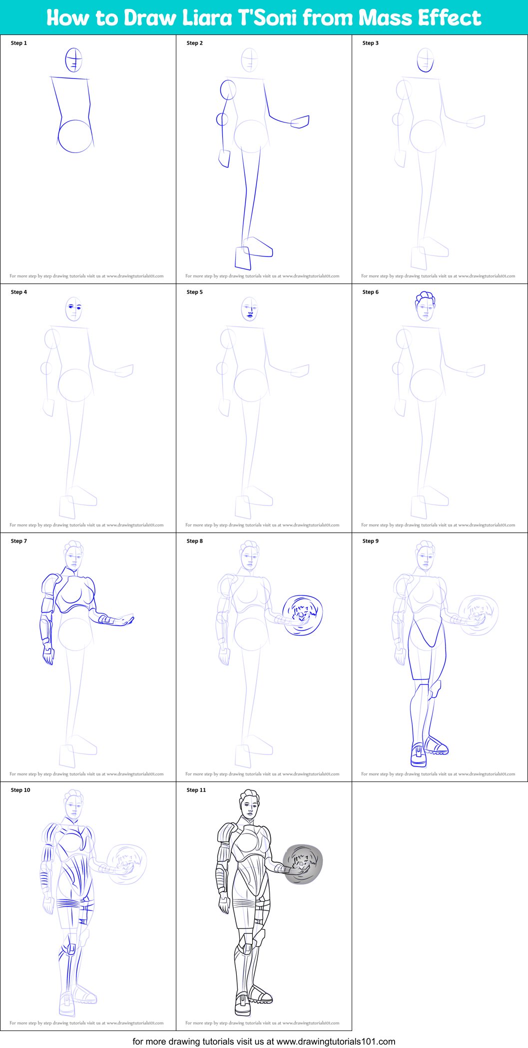How to Draw Liara T'Soni from Mass Effect Printable Step by Step