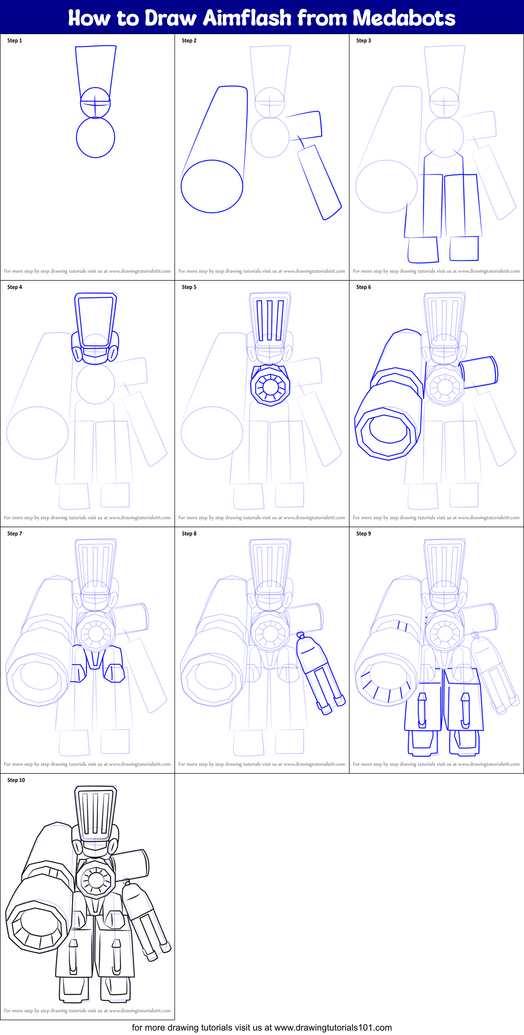 How to Draw Aimflash from Medabots Printable Step by Step