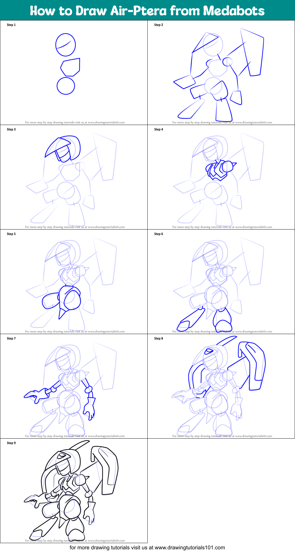 How to Draw Air-Ptera from Medabots Printable Step by Step