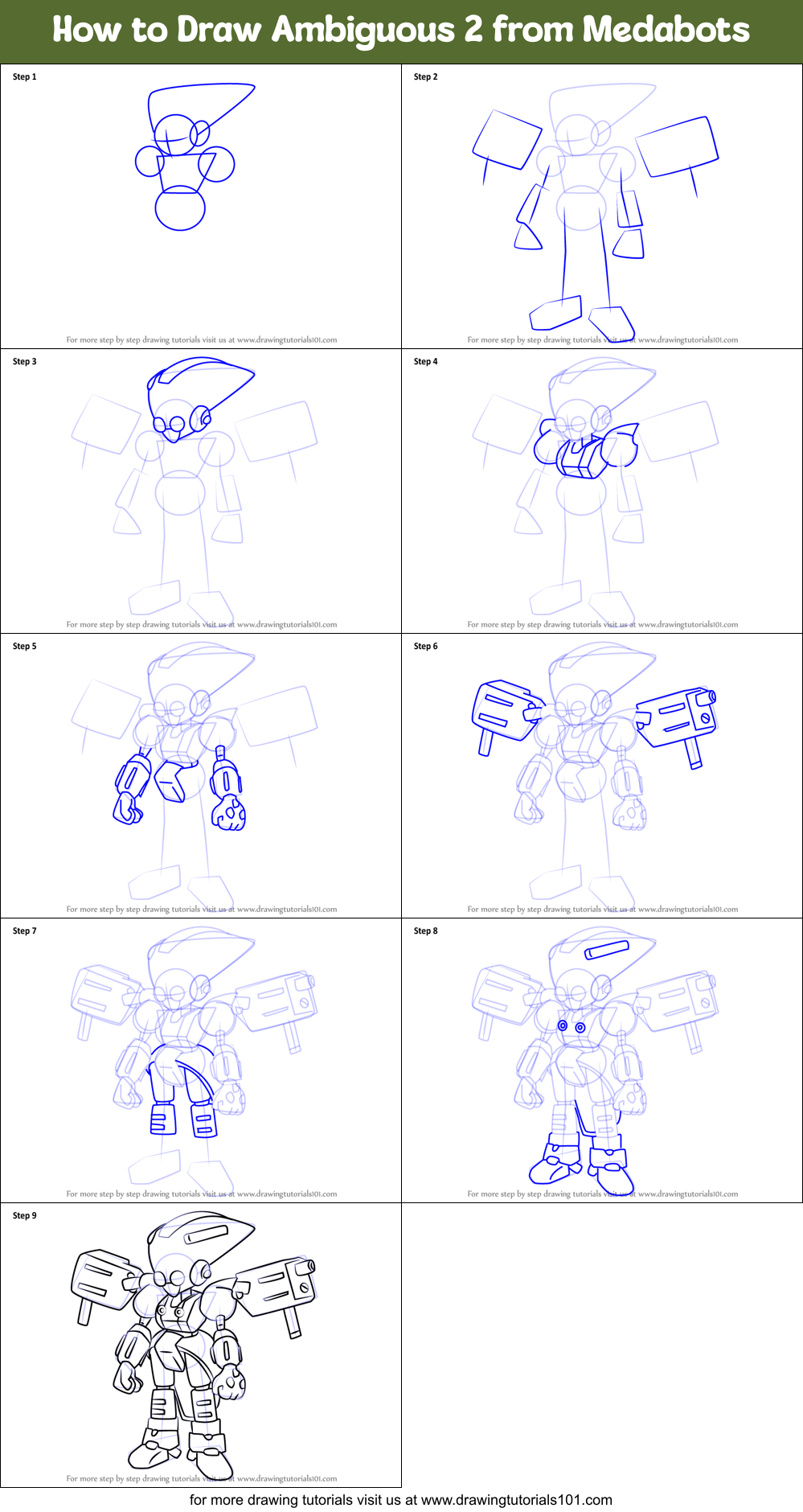 How to Draw Ambiguous 2 from Medabots Printable Step by Step