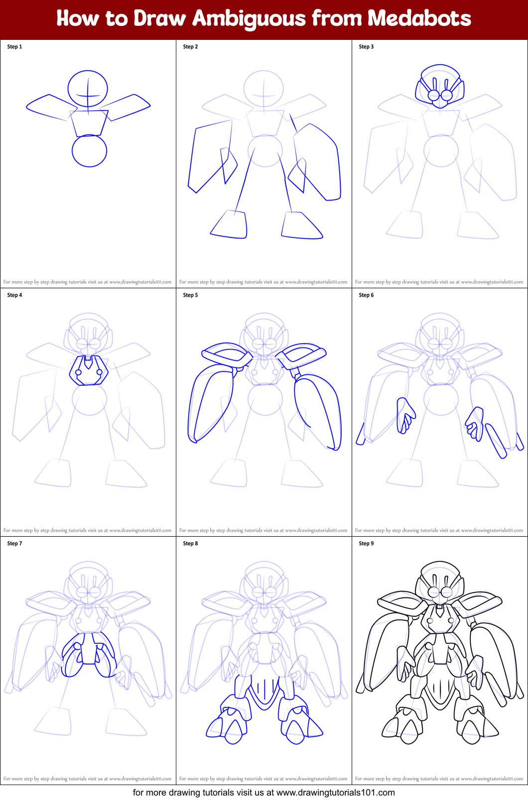 How to Draw Ambiguous from Medabots Printable Step by Step
