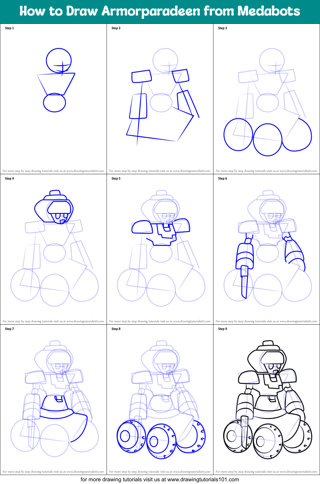 How to Draw Armorparadeen from Medabots Printable Step by Step