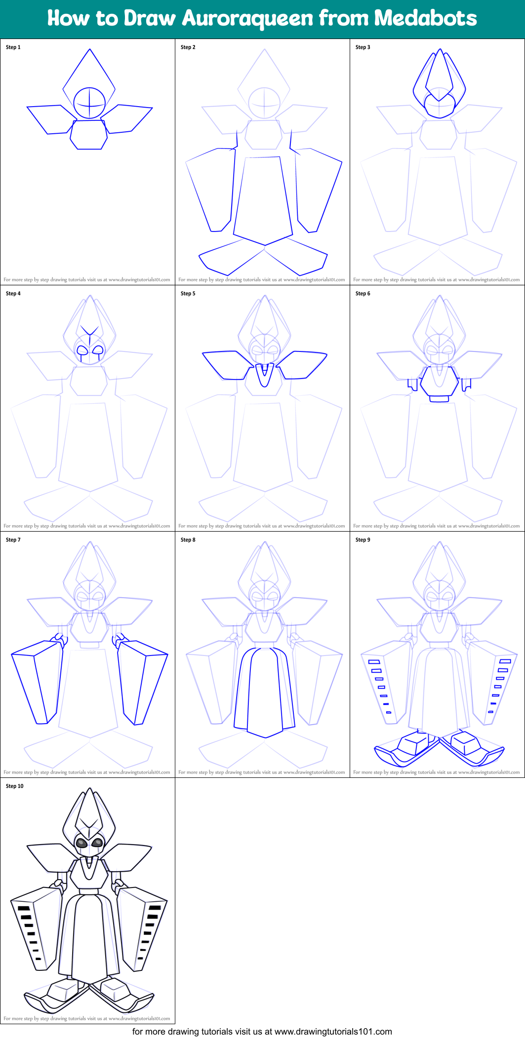 How to Draw Auroraqueen from Medabots Printable Step by Step