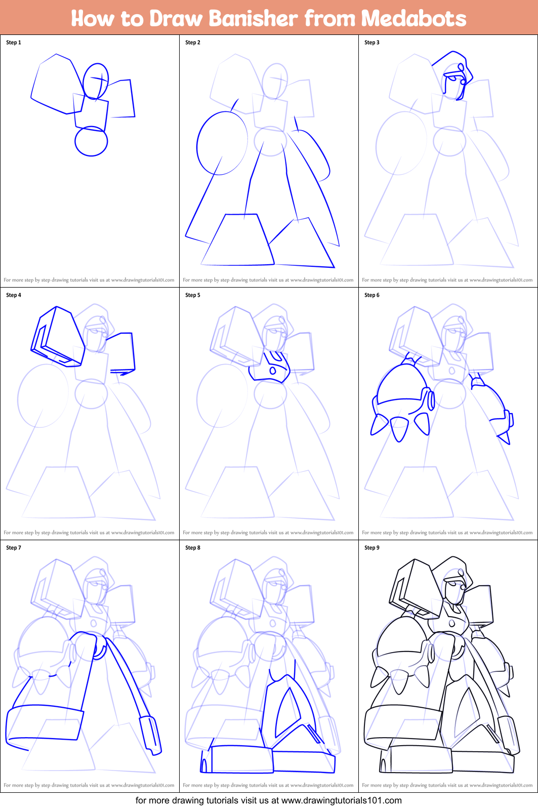 How to Draw Banisher from Medabots Printable Step by Step