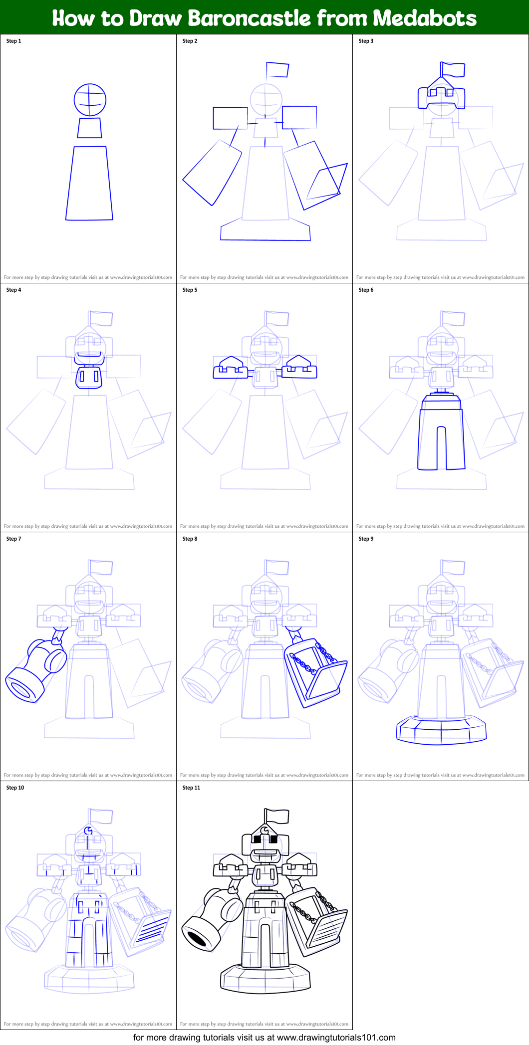 How to Draw Baroncastle from Medabots Printable Step by Step