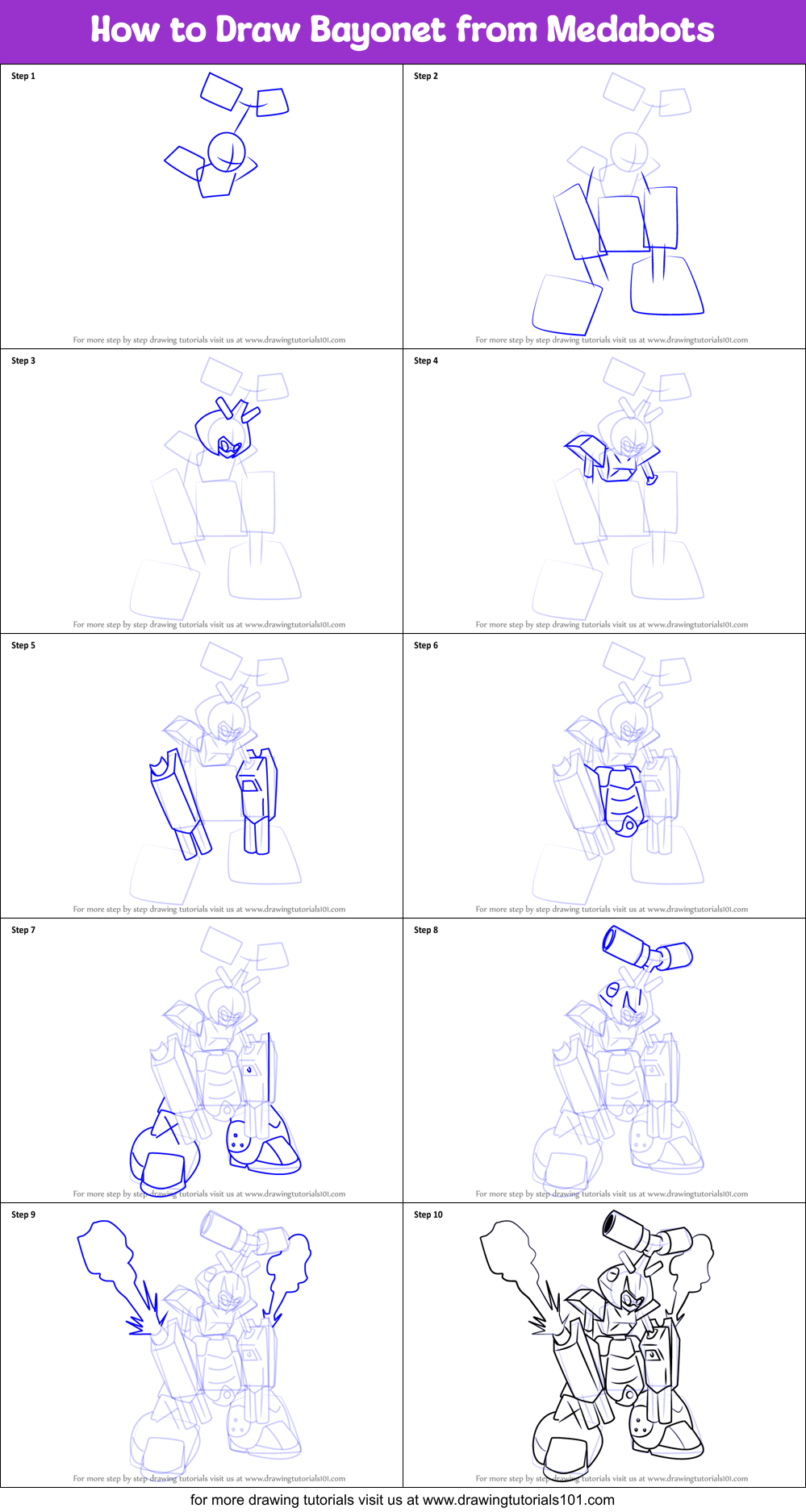 How to Draw Bayonet from Medabots Printable Step by Step
