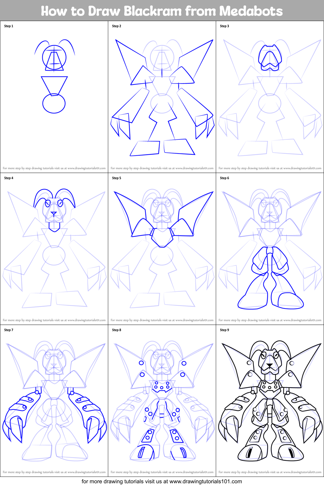 How to Draw Blackram from Medabots Printable Step by Step