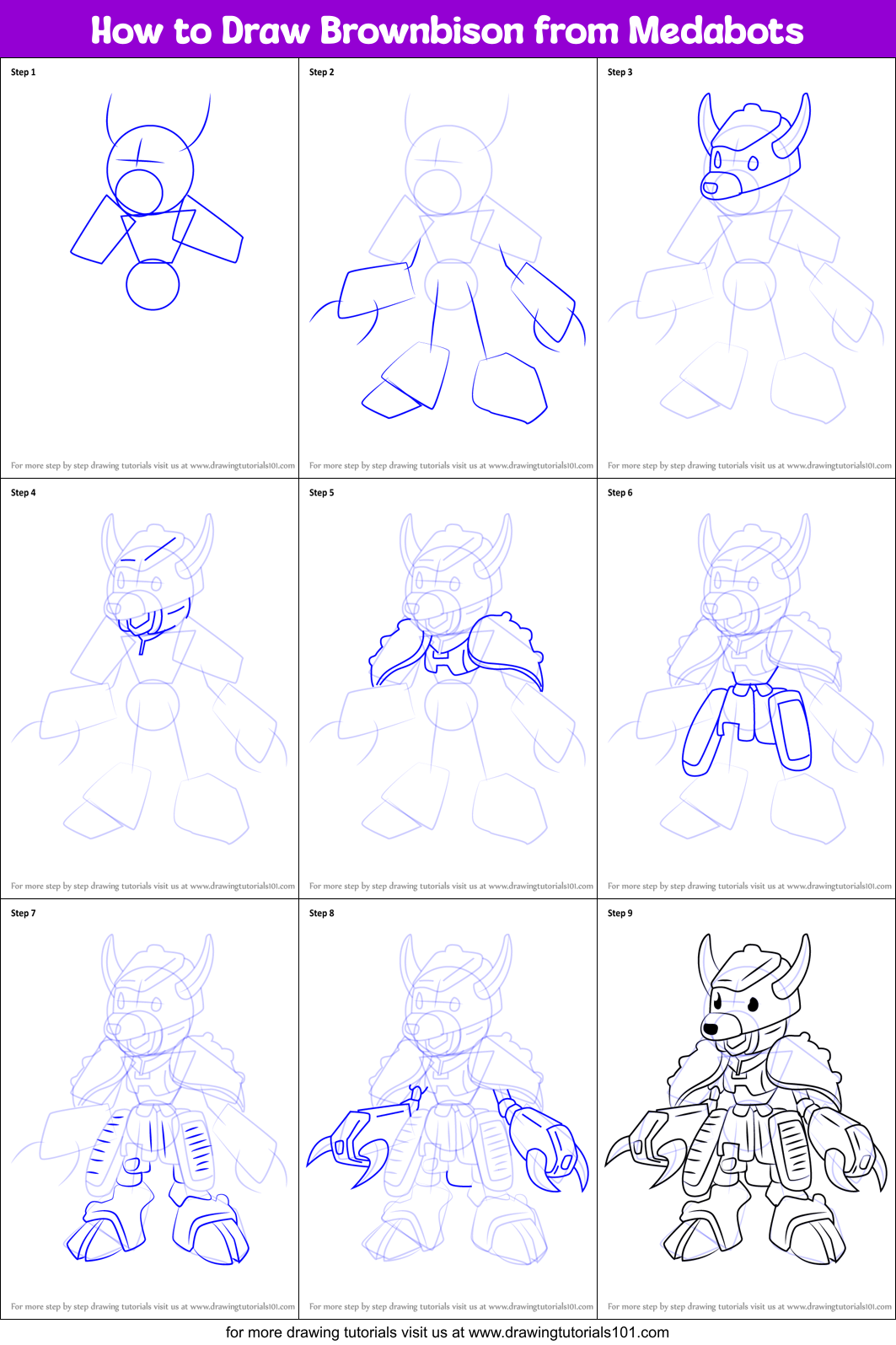 How to Draw Brownbison from Medabots Printable Step by Step