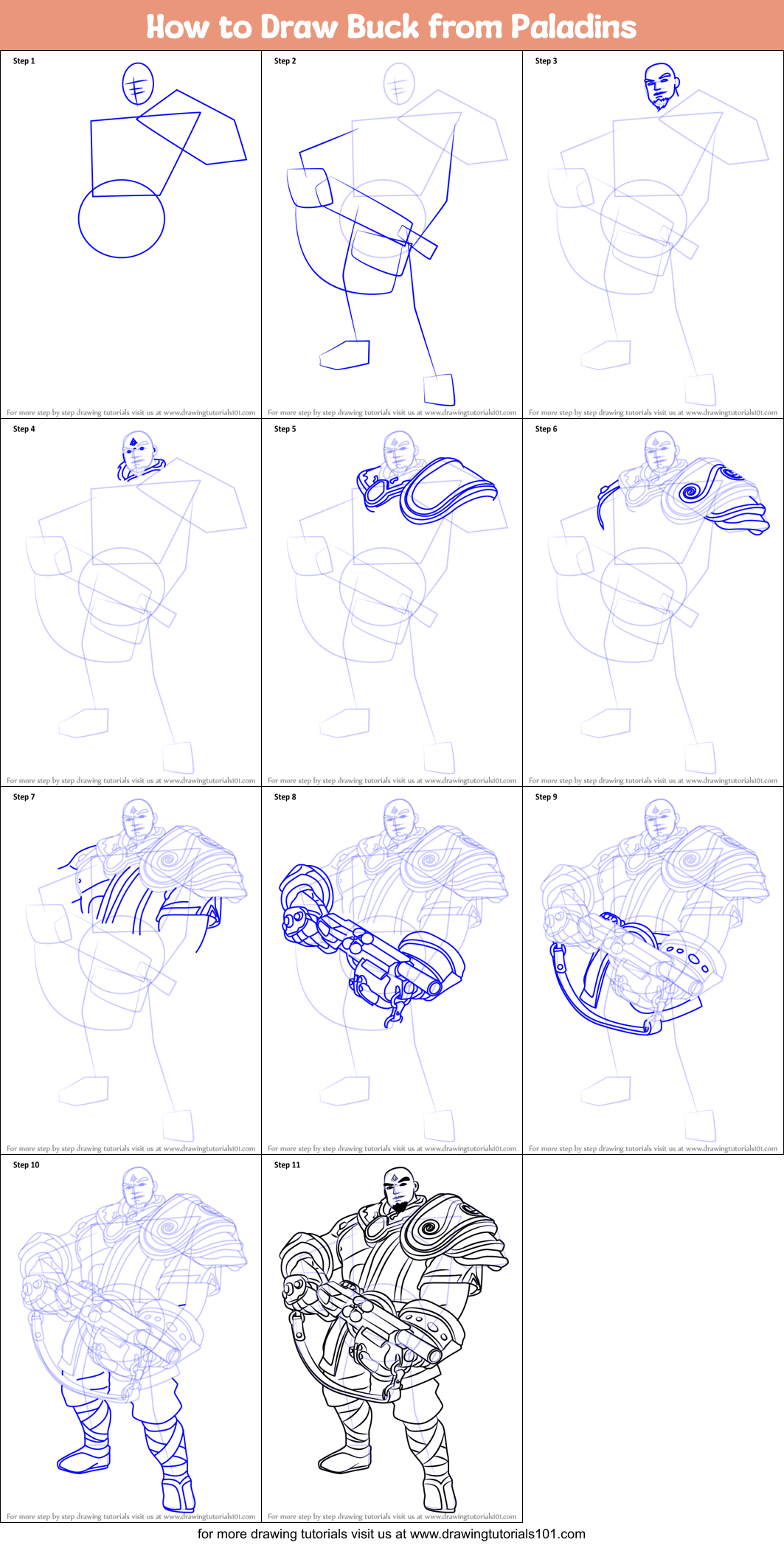 How to Draw Buck from Paladins Printable Step by Step
