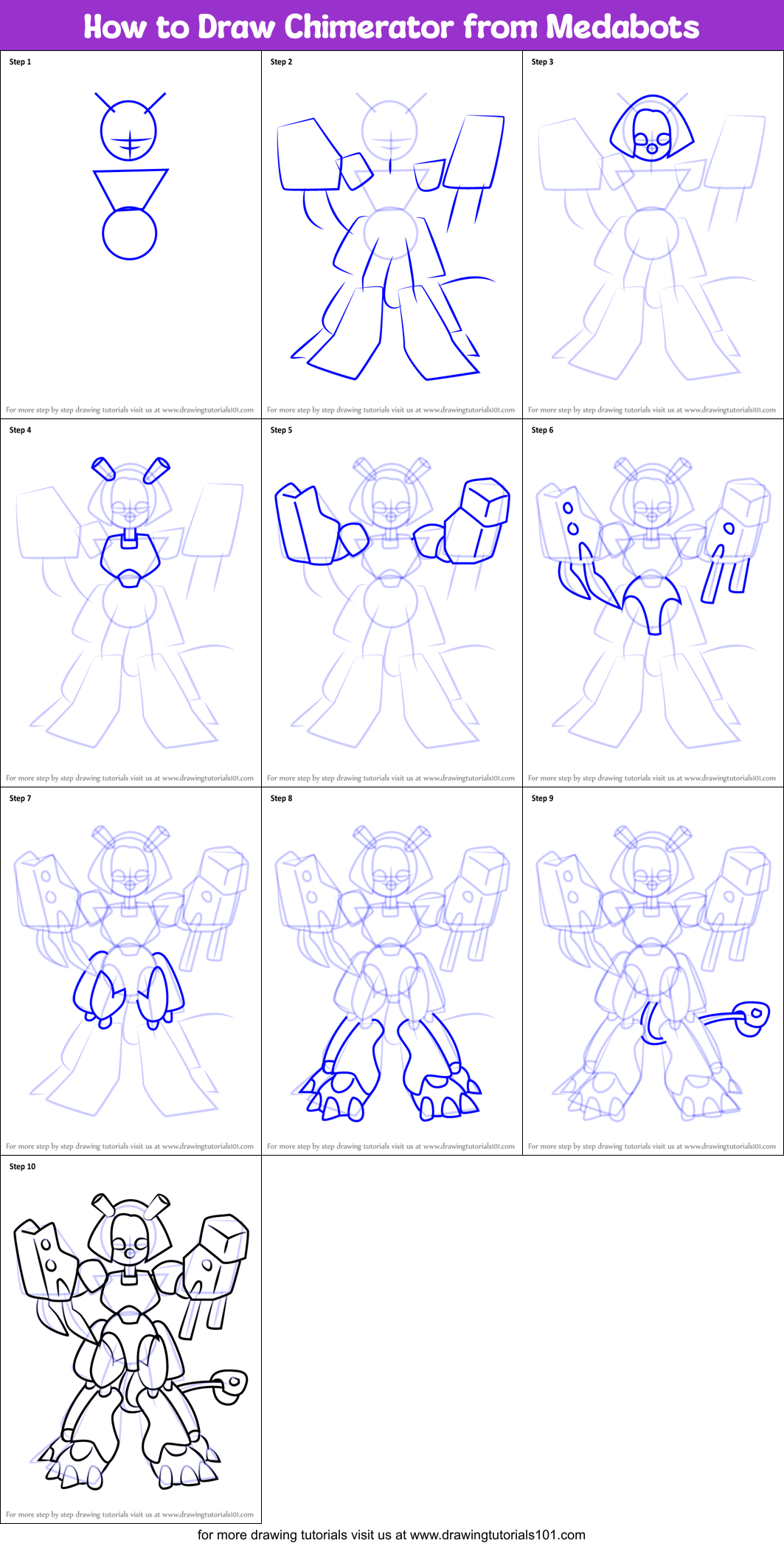 How to Draw Chimerator from Medabots Printable Step by Step
