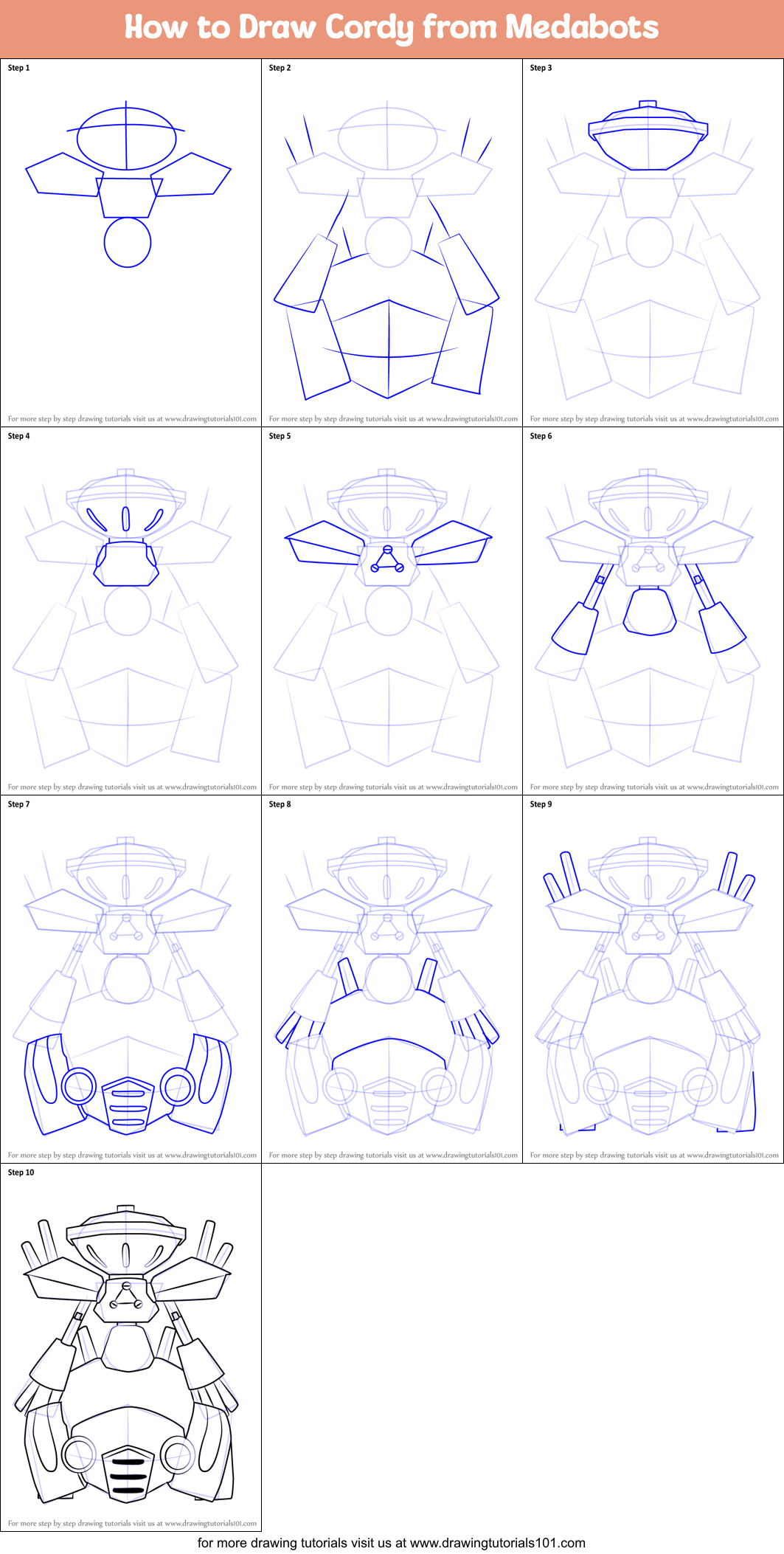 How to Draw Cordy from Medabots Printable Step by Step