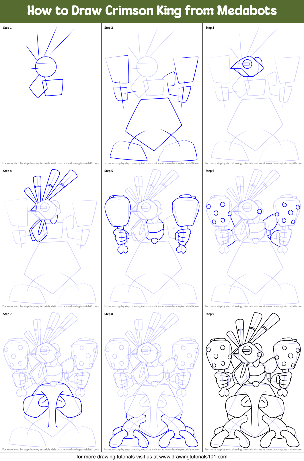 How to Draw Crimson King from Medabots Printable Step by Step
