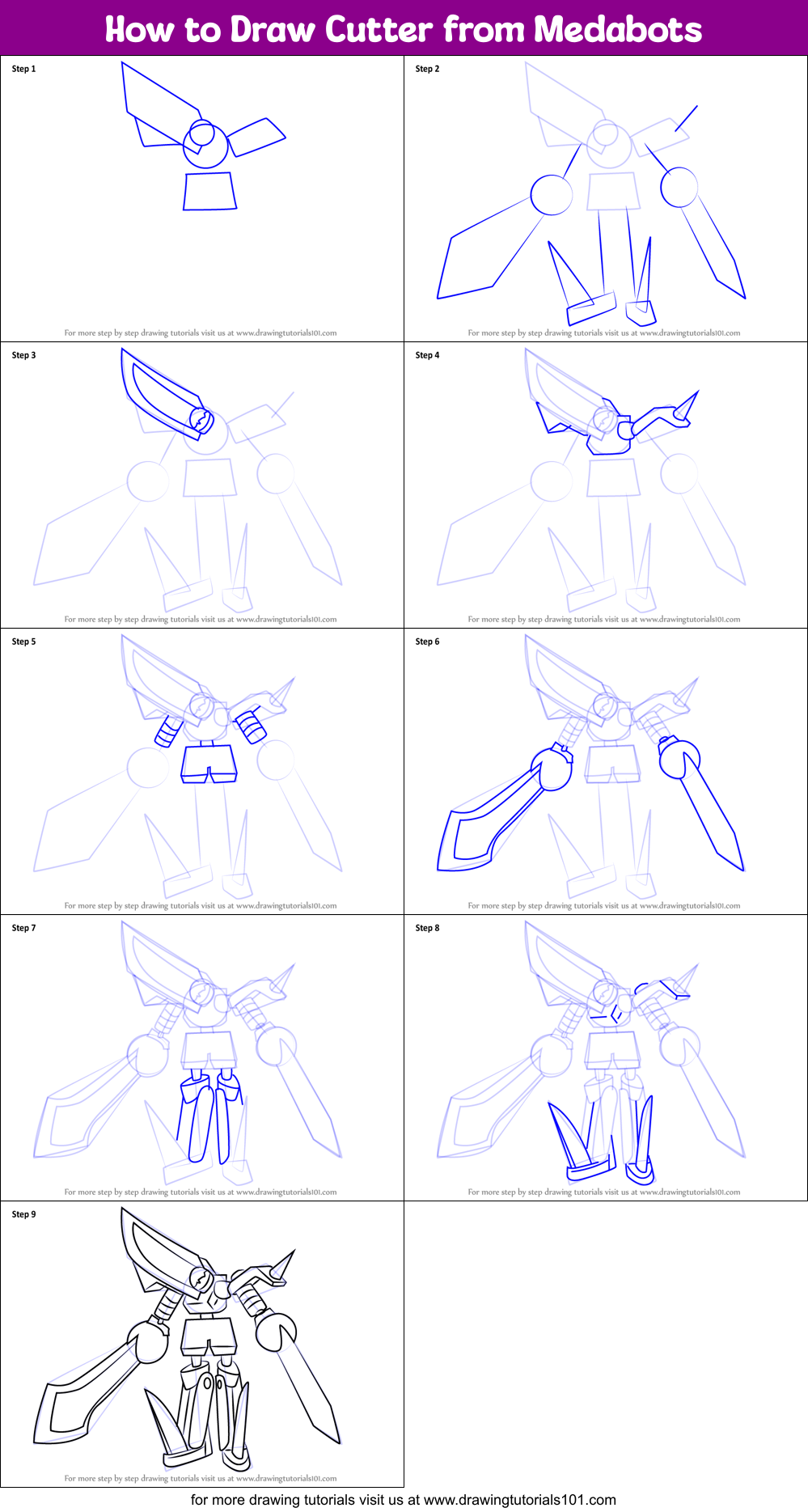 How to Draw Cutter from Medabots Printable Step by Step
