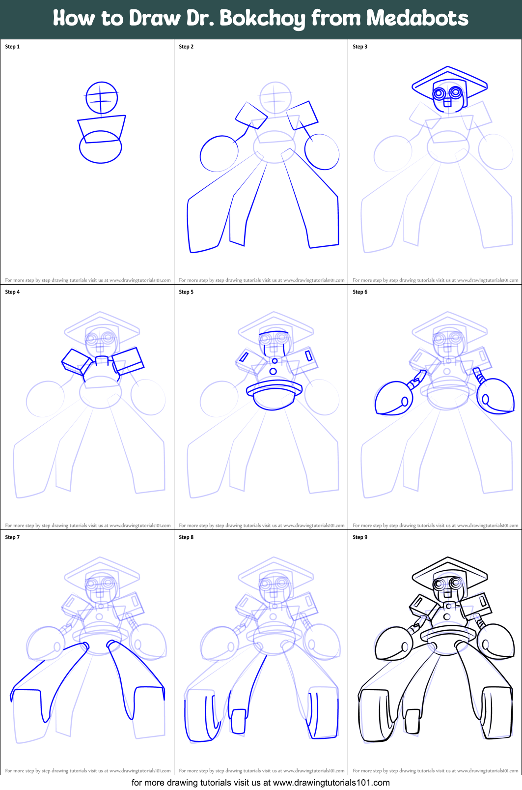 How to Draw Dr. Bokchoy from Medabots Printable Step by Step