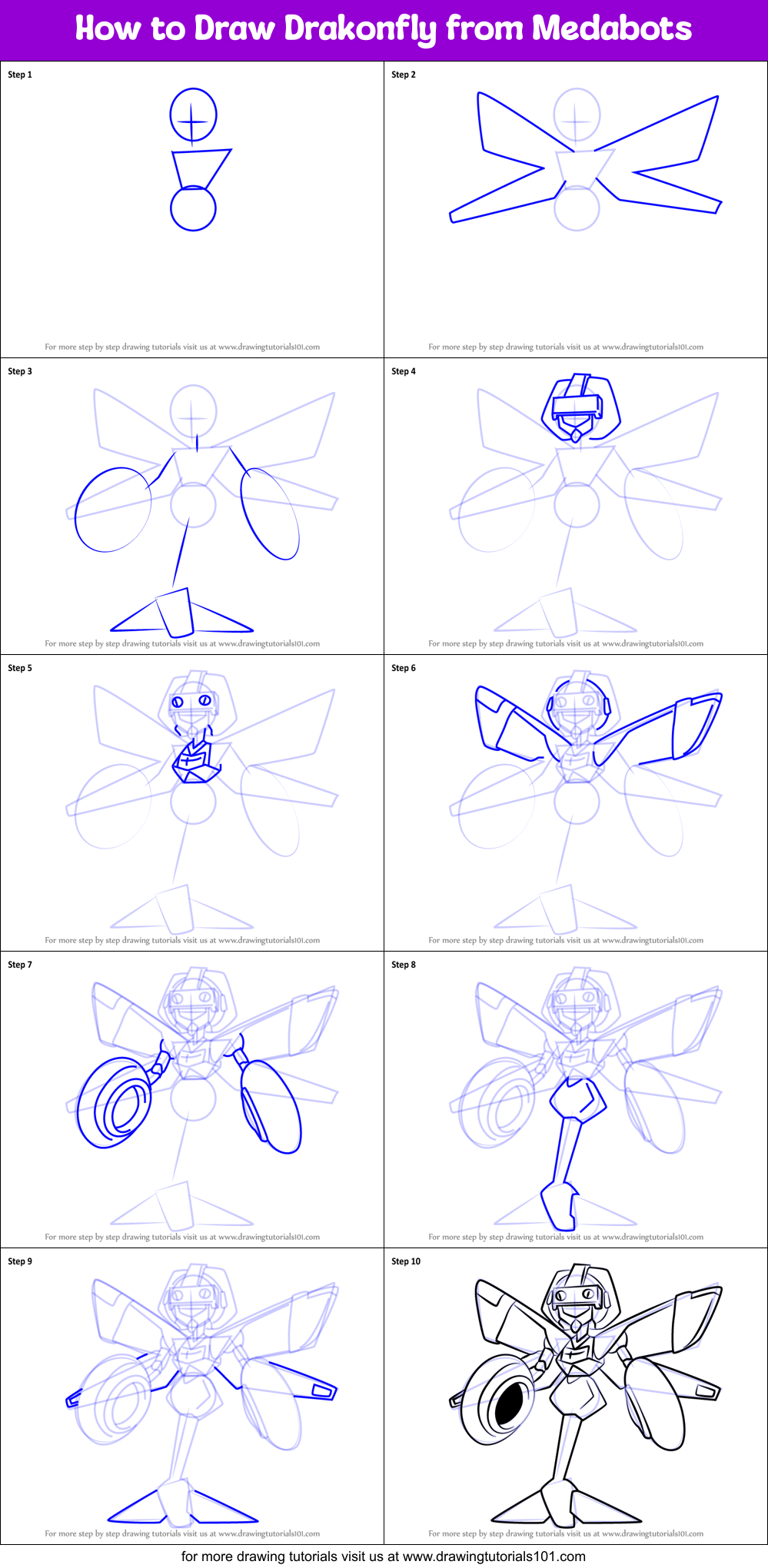 How to Draw Drakonfly from Medabots Printable Step by Step
