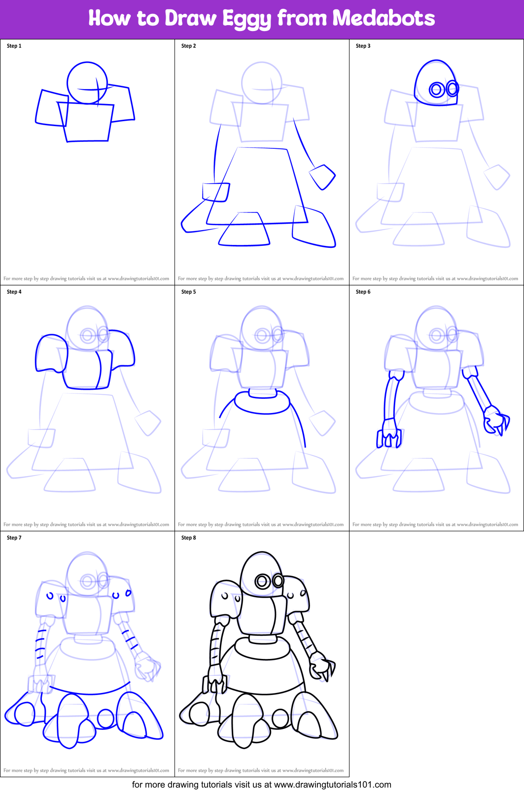 How to Draw Eggy from Medabots Printable Step by Step