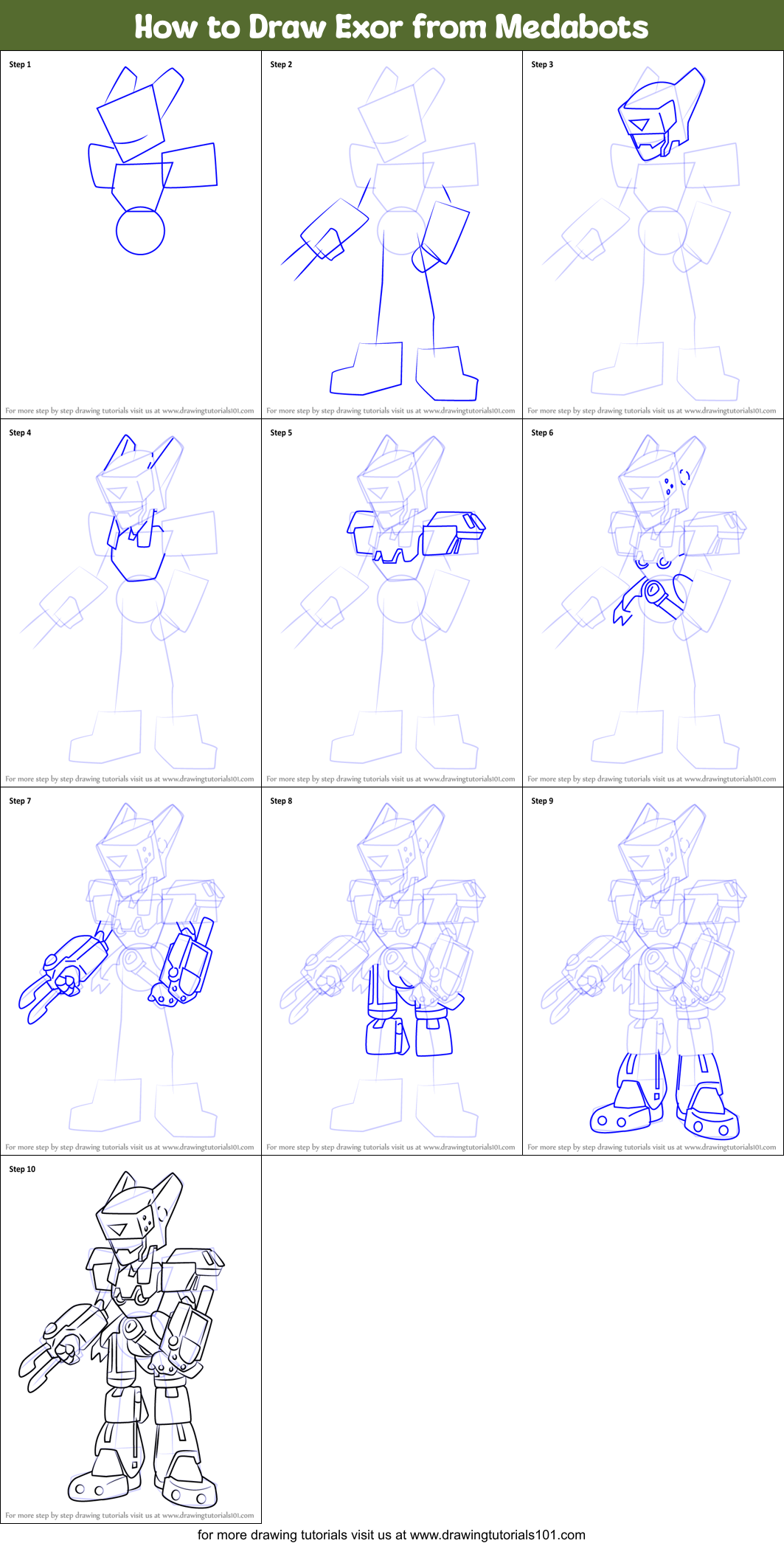 How to Draw Exor from Medabots Printable Step by Step