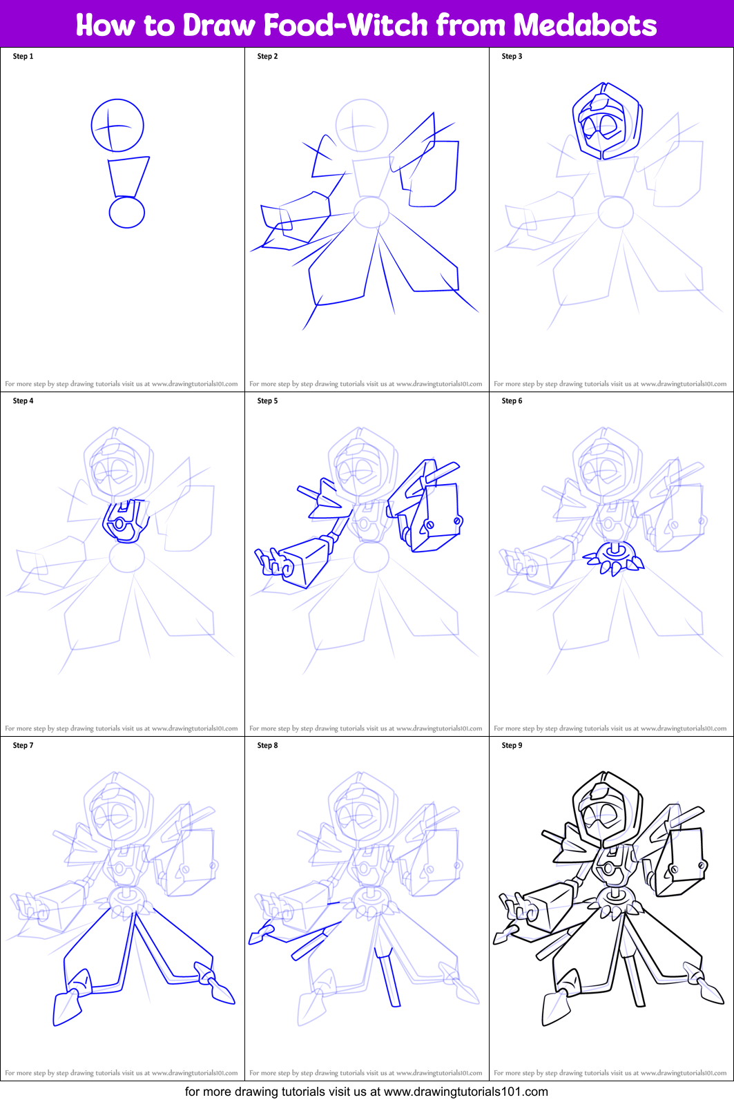 How to Draw Food-Witch from Medabots Printable Step by Step