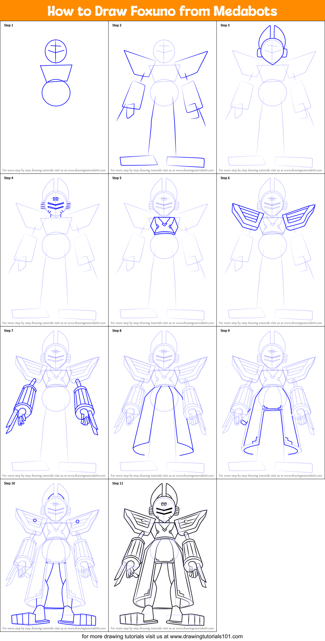 How to Draw Foxuno from Medabots Printable Step by Step