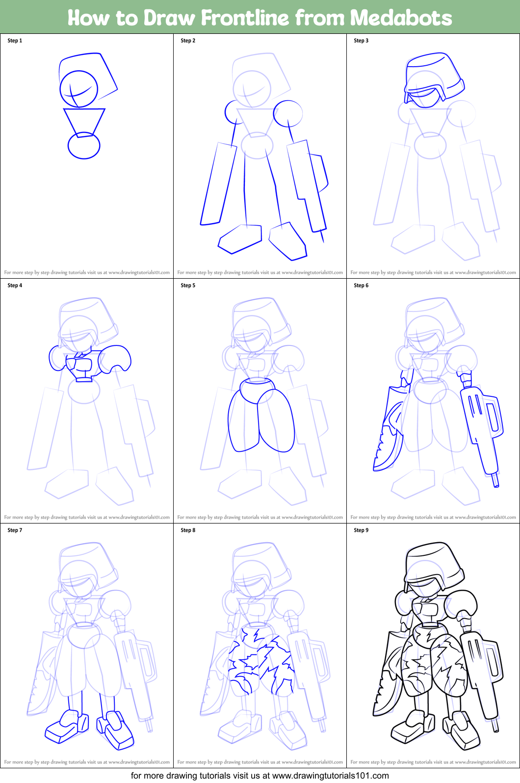 How to Draw Frontline from Medabots Printable Step by Step