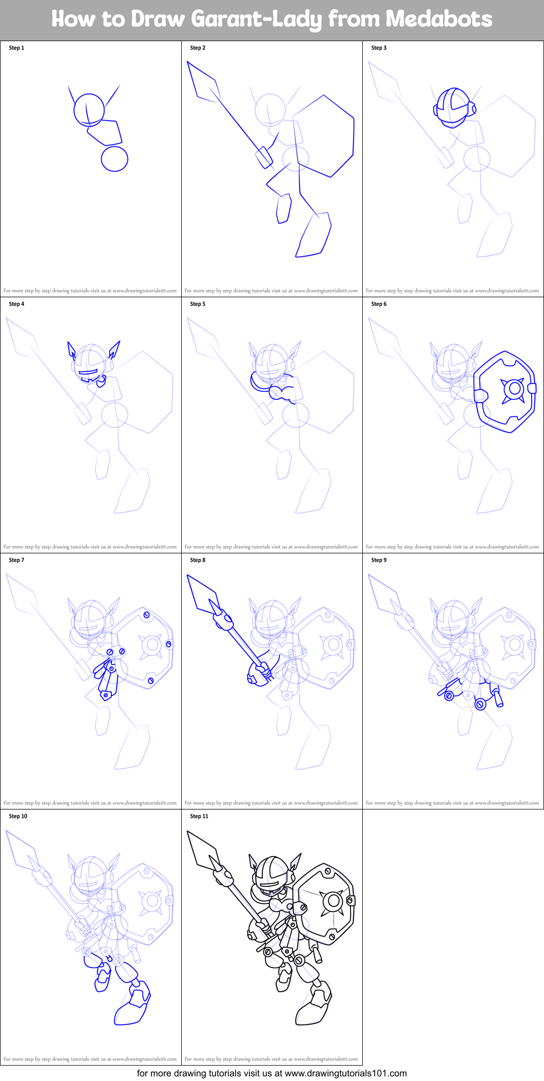 How to Draw Garant-Lady from Medabots Printable Step by Step