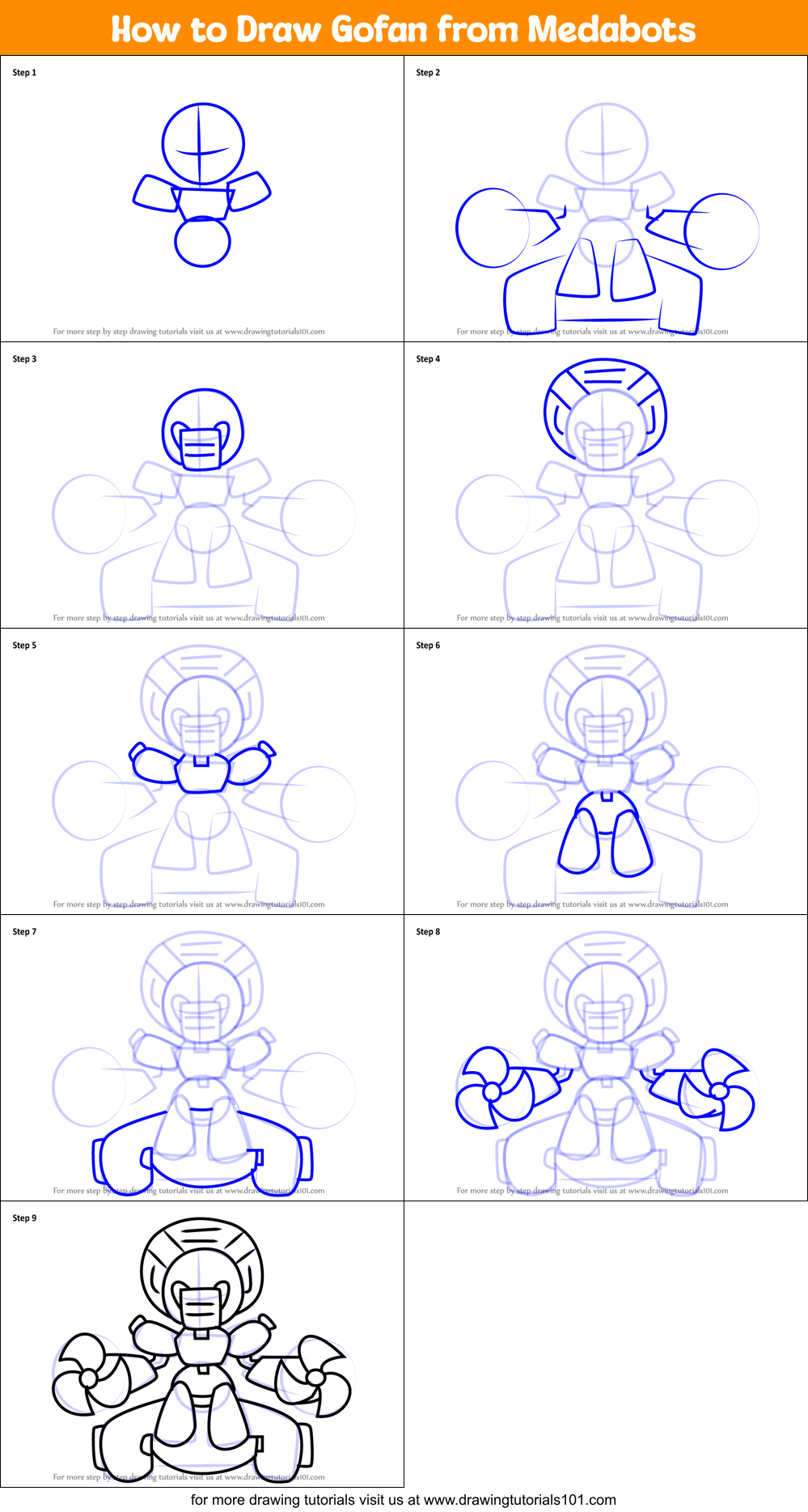 How to Draw Gofan from Medabots Printable Step by Step