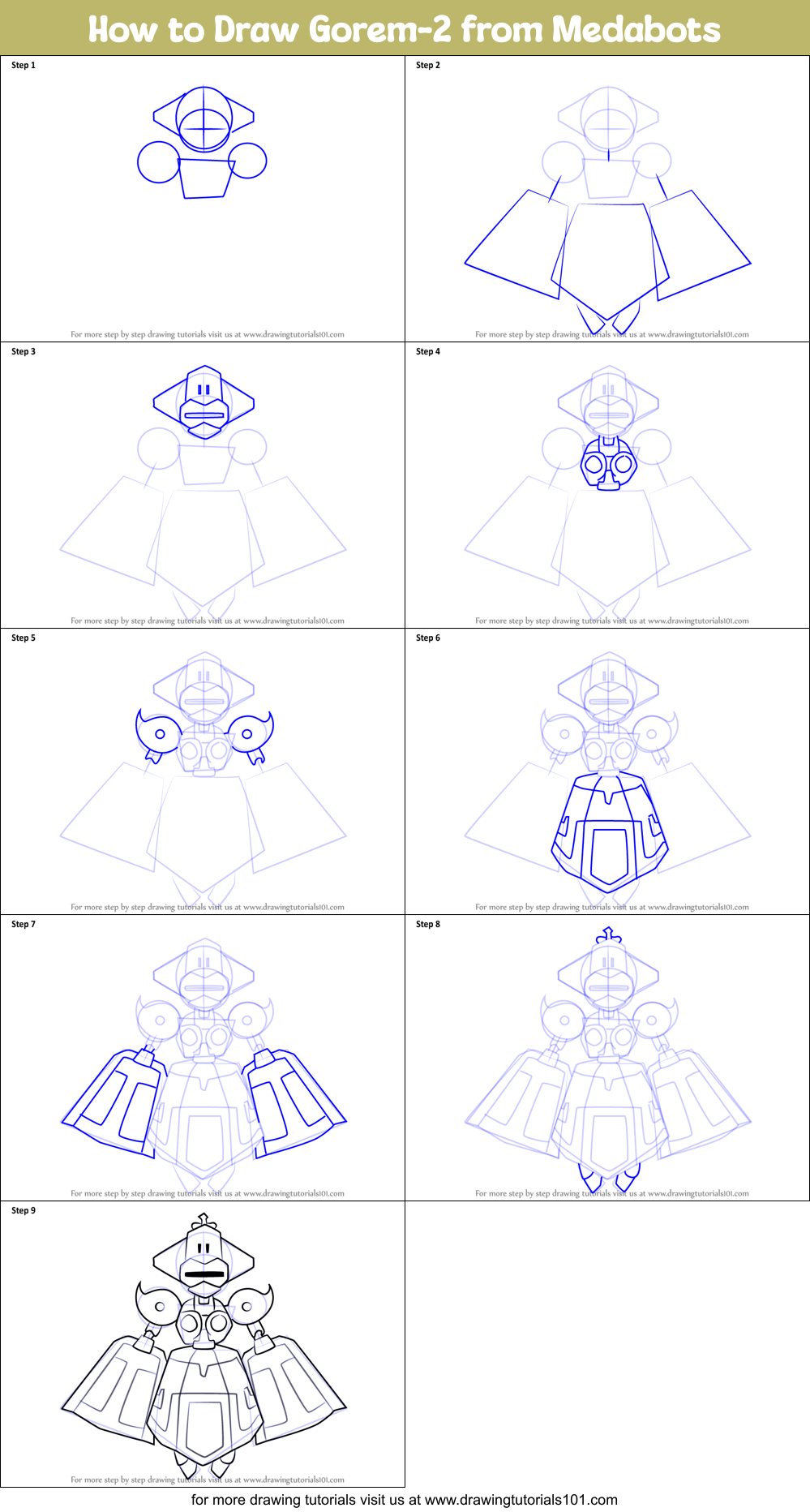 How to Draw Gorem-2 from Medabots Printable Step by Step