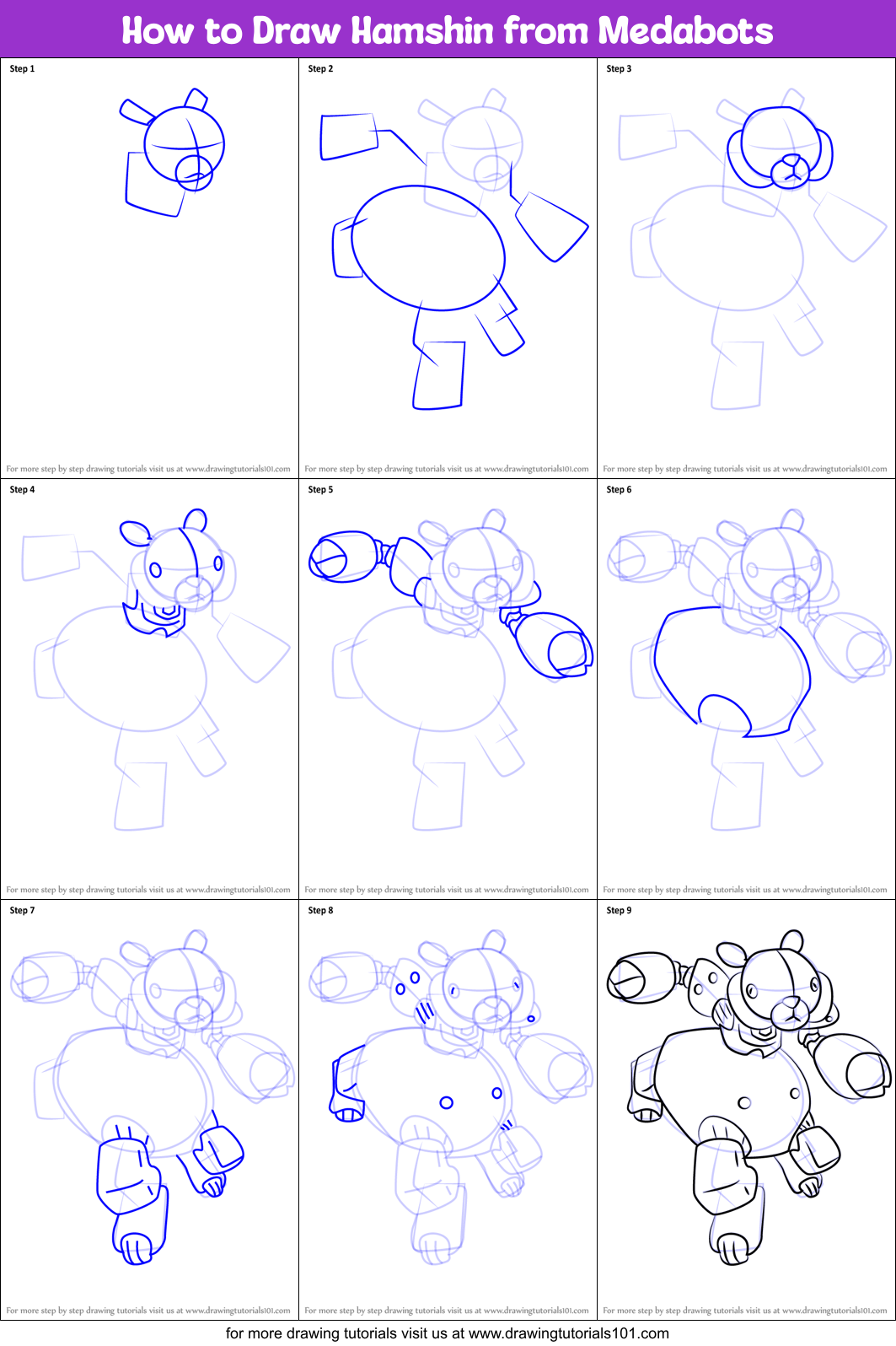 How to Draw Hamshin from Medabots (Medabots) Step by Step ...