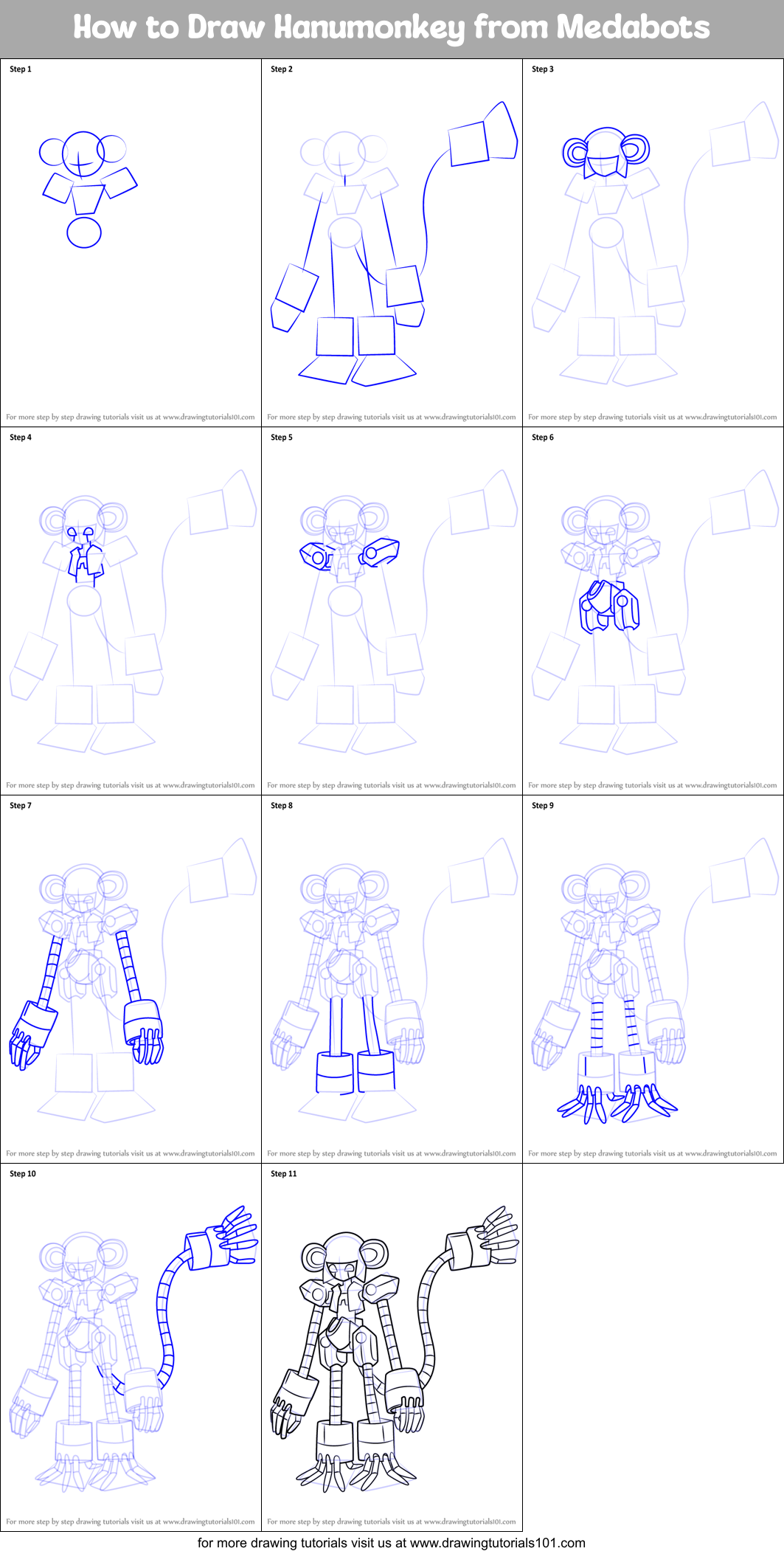 How to Draw Hanumonkey from Medabots Printable Step by Step