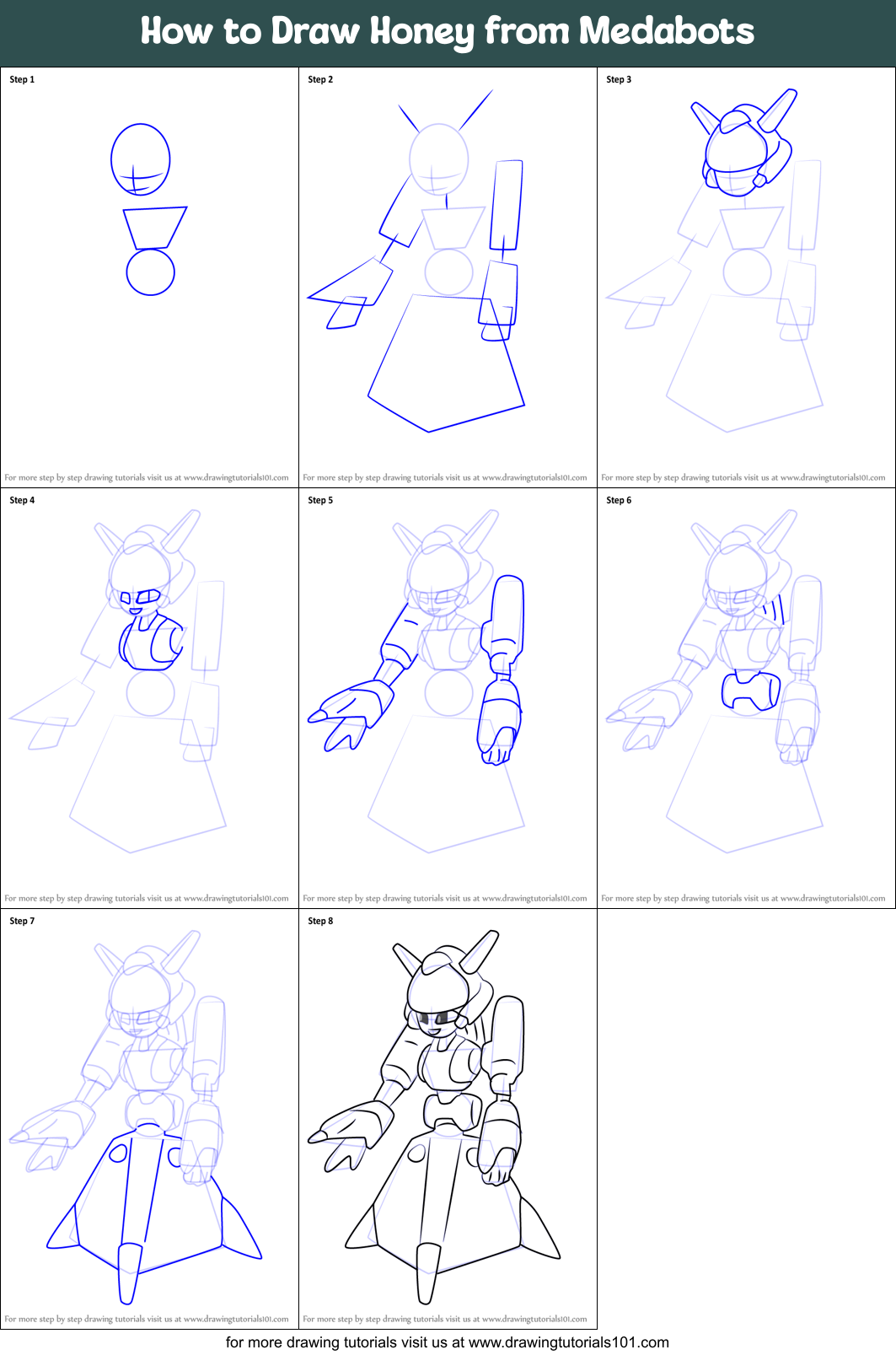 How to Draw Honey from Medabots Printable Step by Step