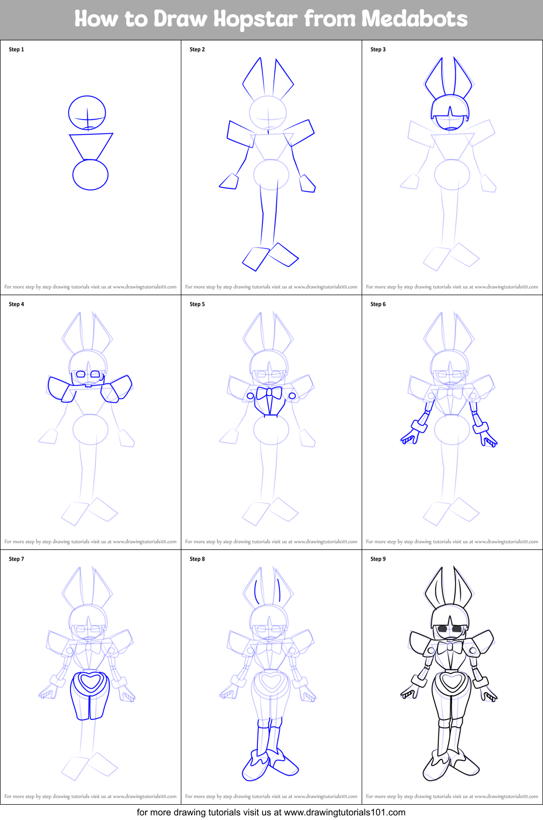 How to Draw Hopstar from Medabots Printable Step by Step