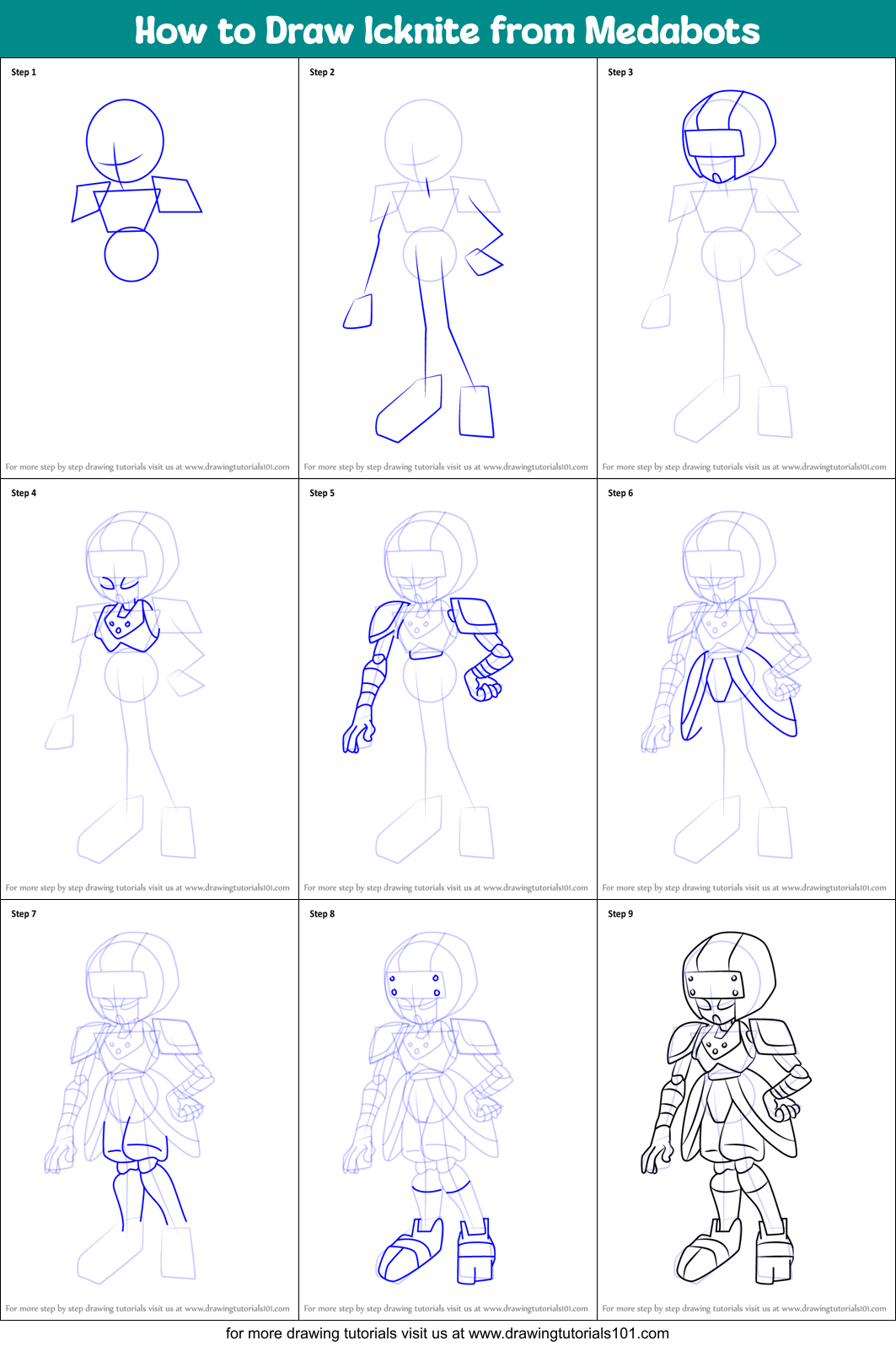 How to Draw Icknite from Medabots Printable Step by Step